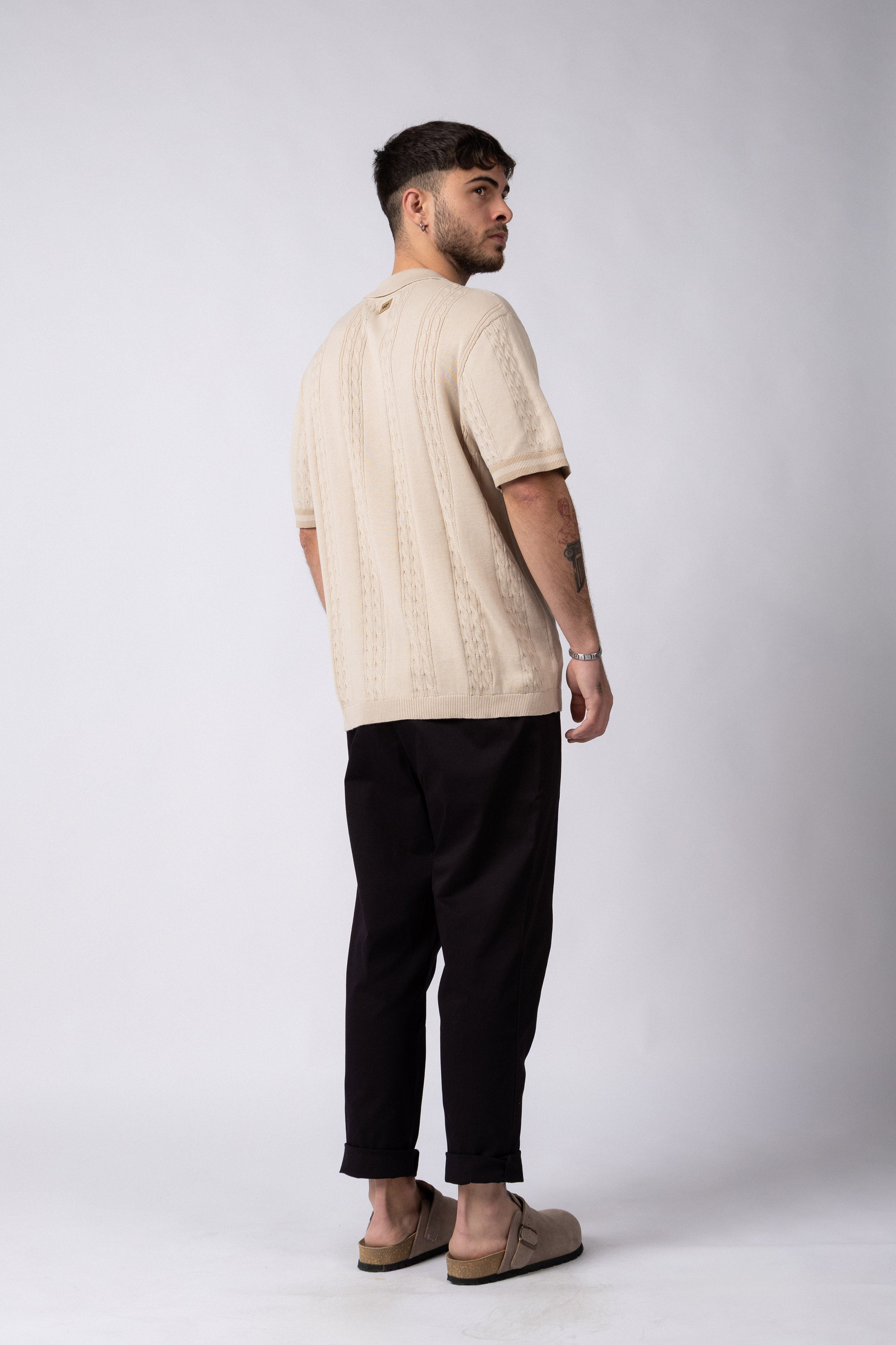 Camisa Manga Corta Tejida Mist Beige
