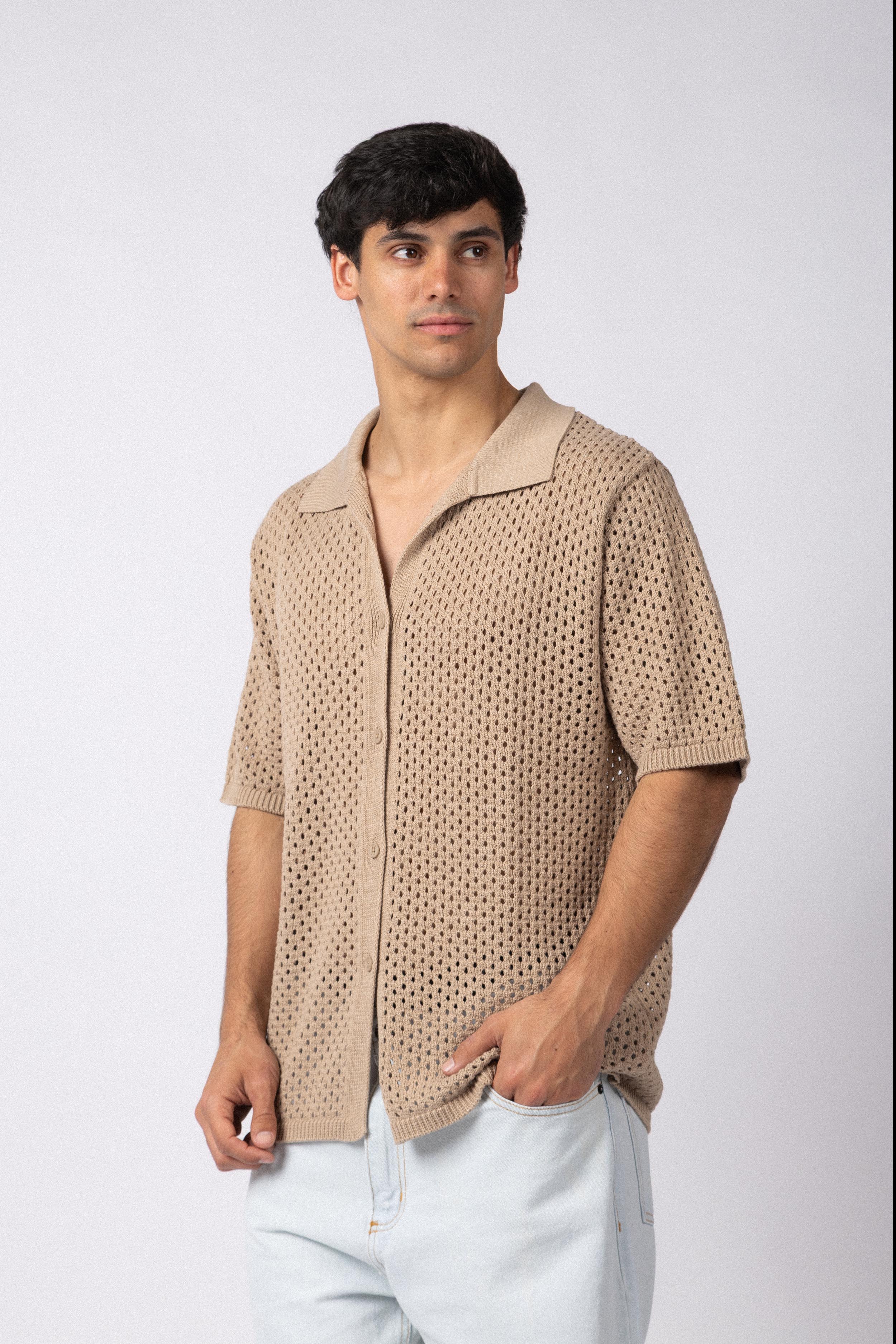 Camisa Manga Corta Tejida Lumen Beige