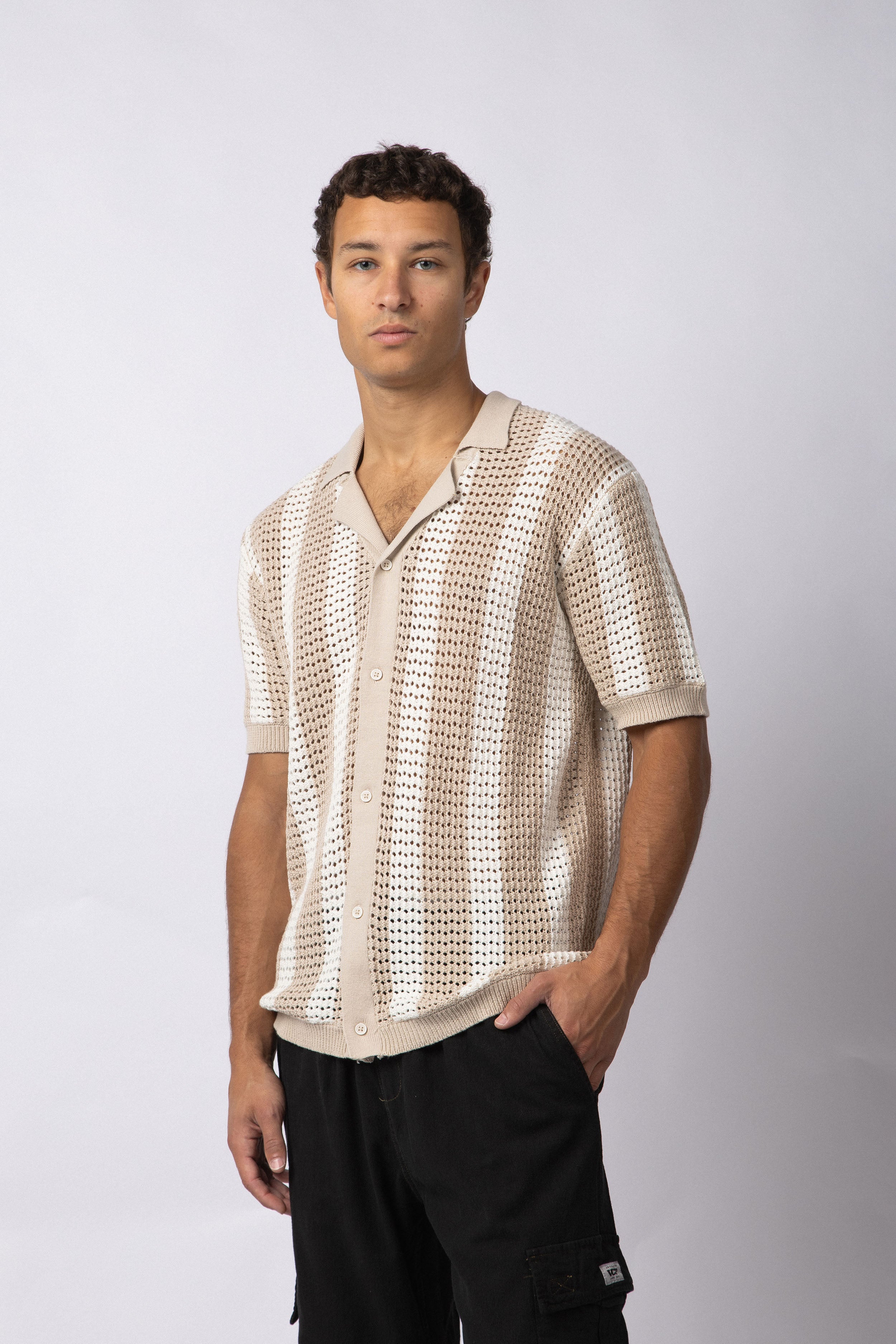Camisa Manga Corta Tejida Marble Beige