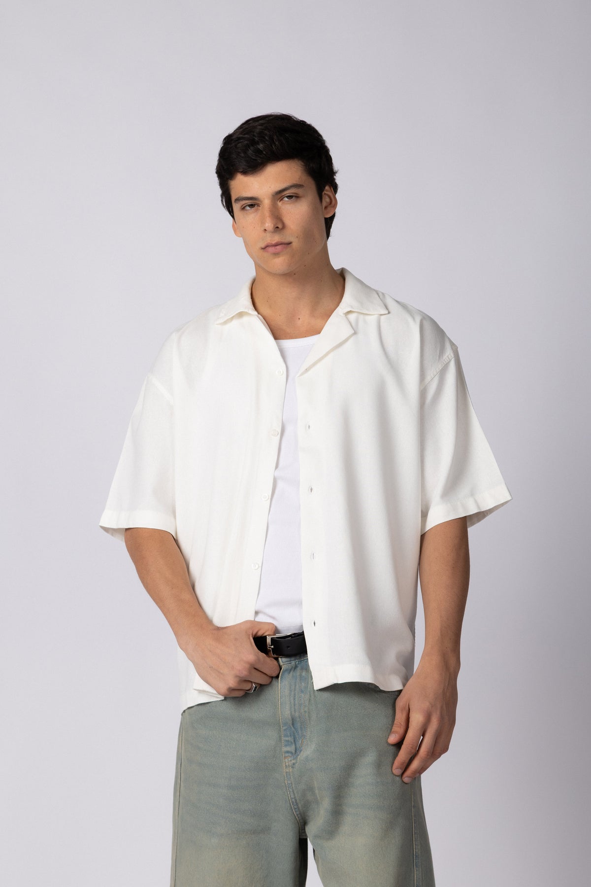 Camisa Manga Corta Lino Rukan Blanca