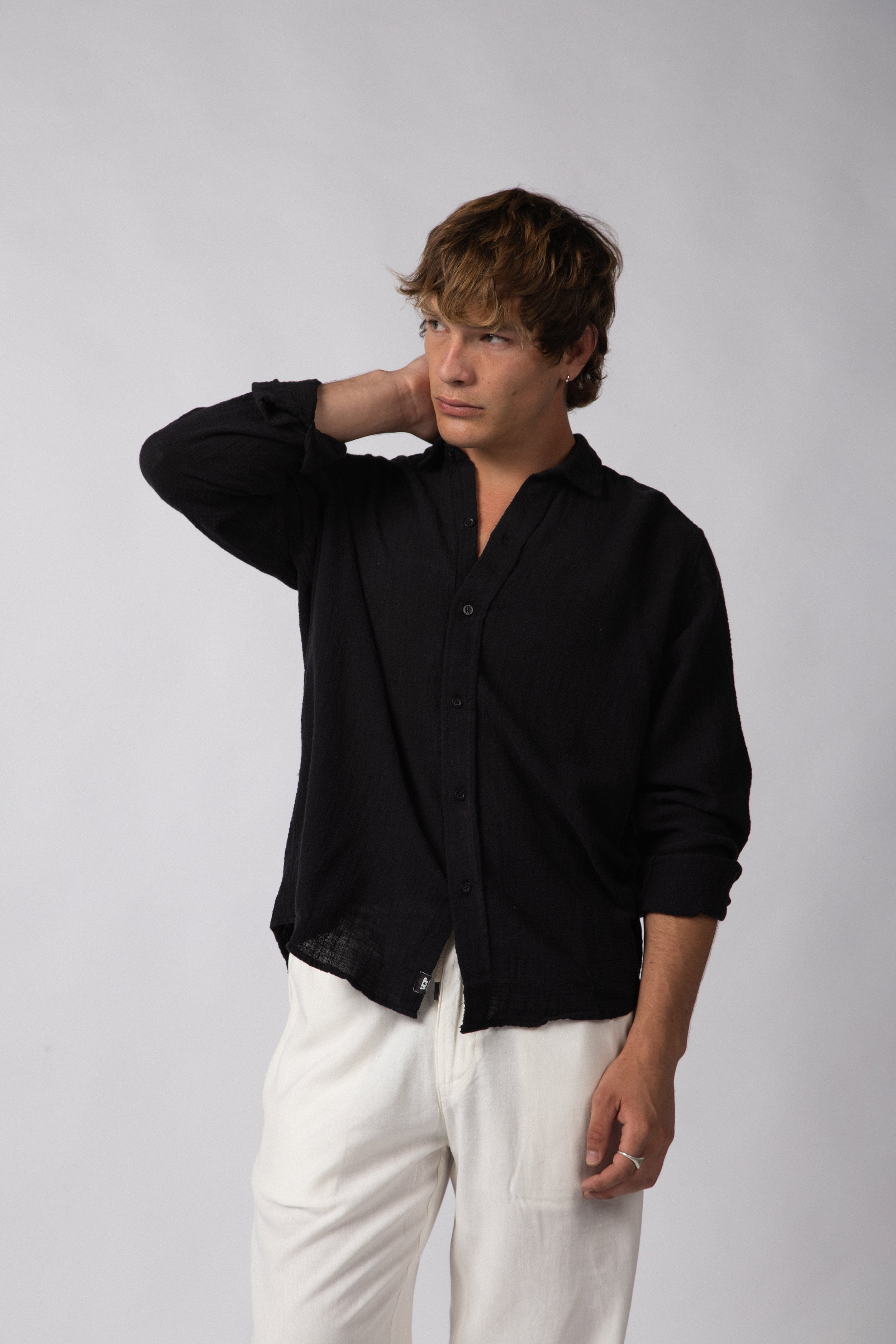 Camisa Manga Larga Lino Zen Negra