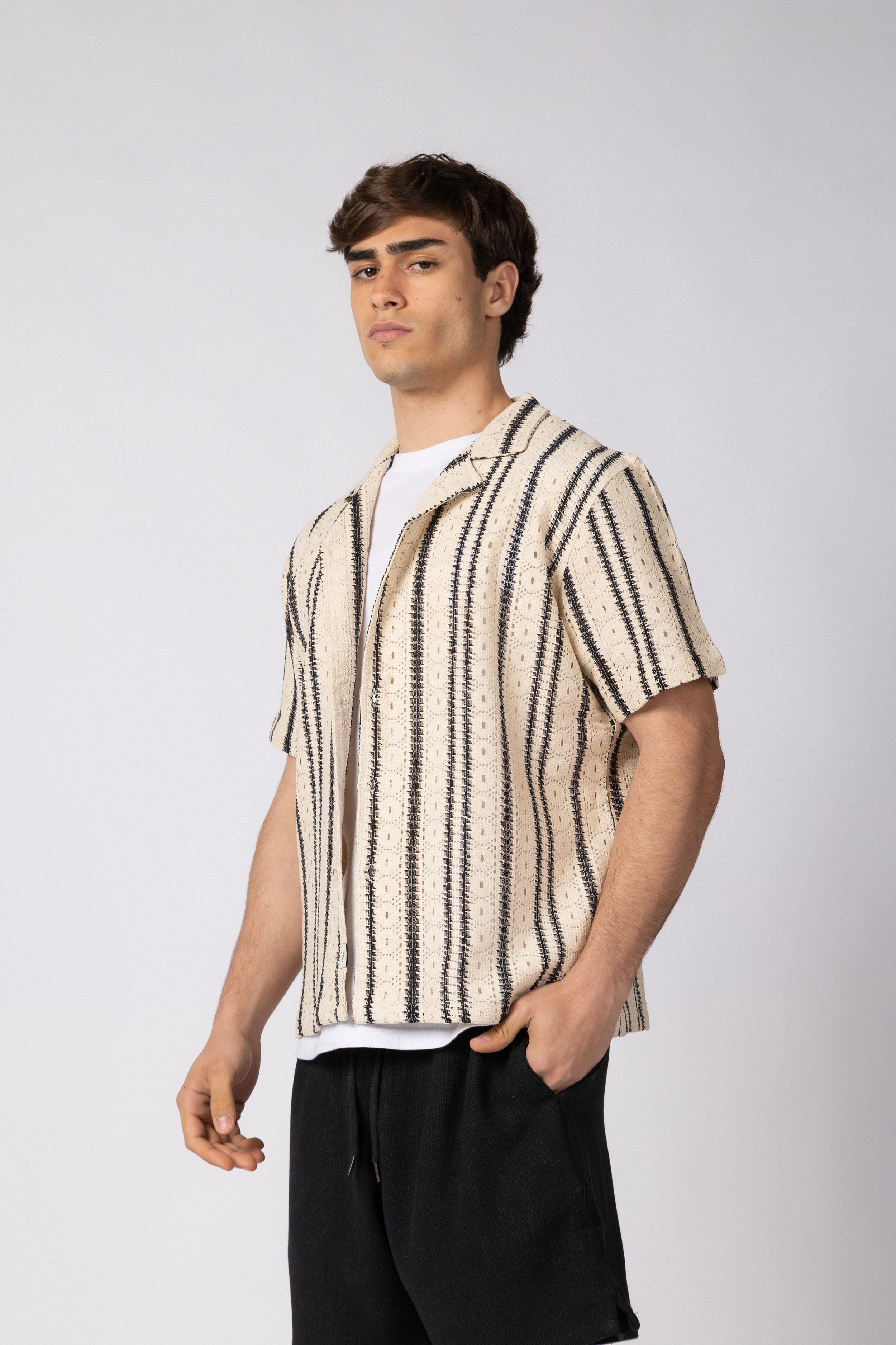 Camisa Manga Corta Crochet Steam Crudo