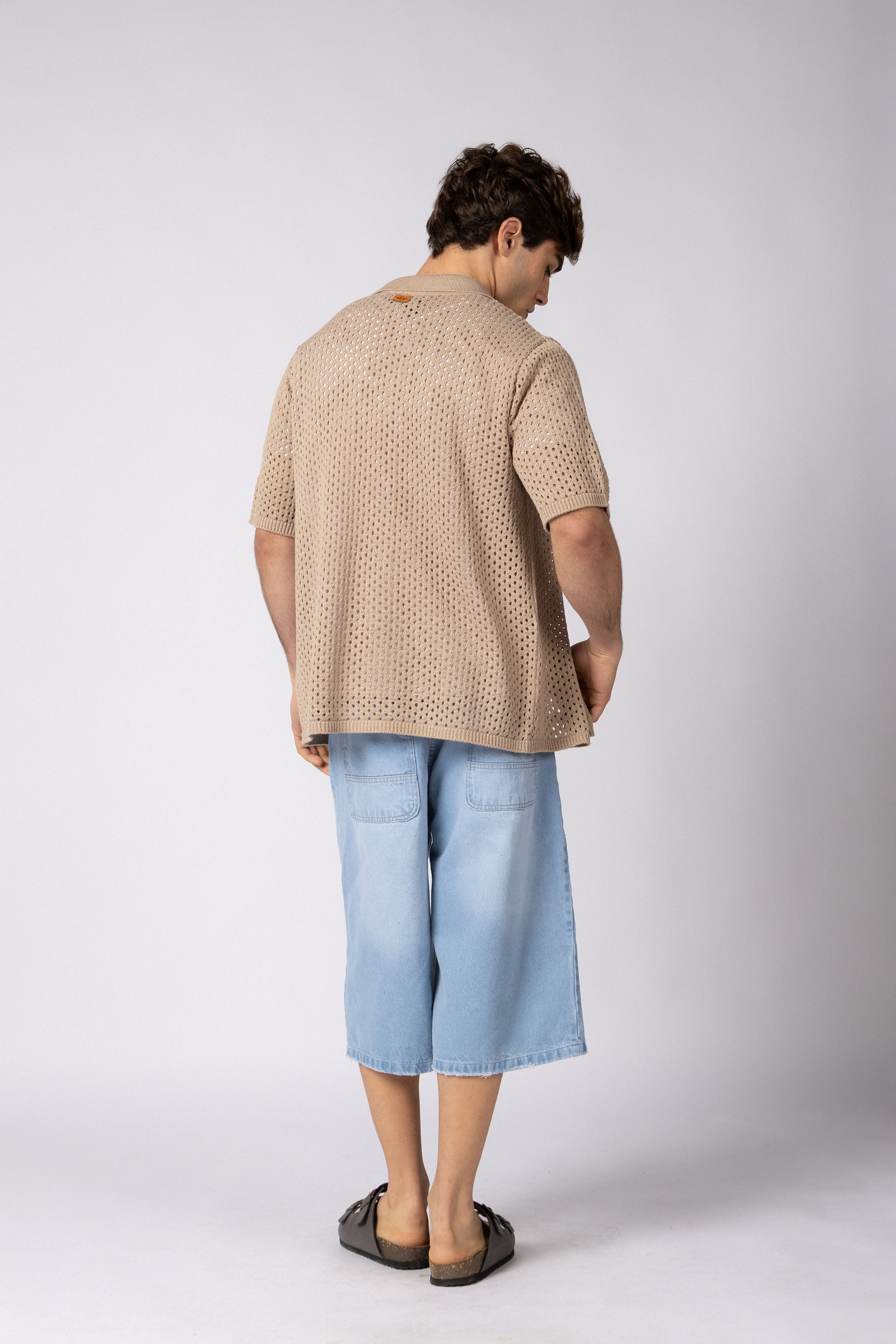 Camisa Manga Corta Tejida Lumen Beige