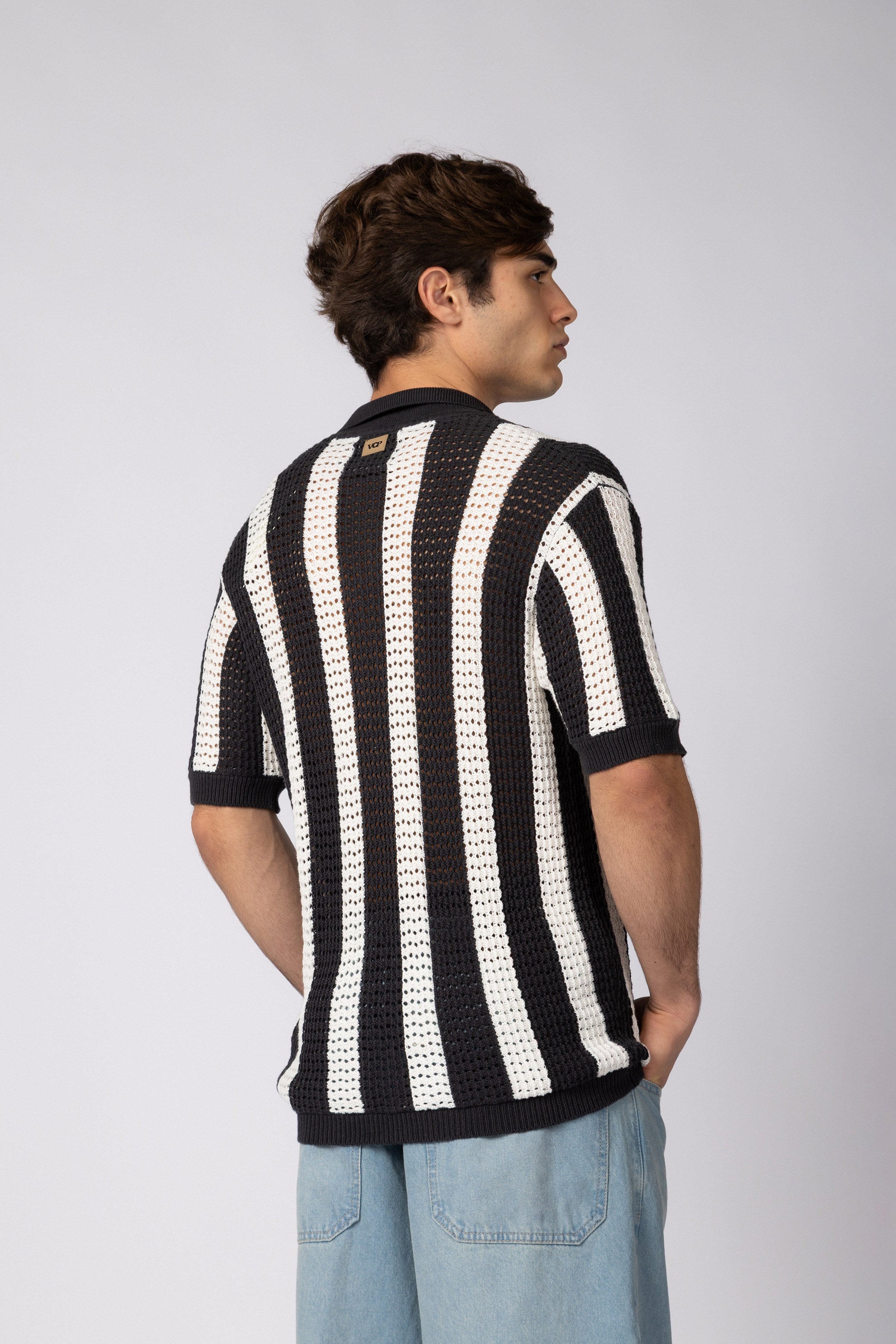Camisa Manga Corta Tejida Marble Negra