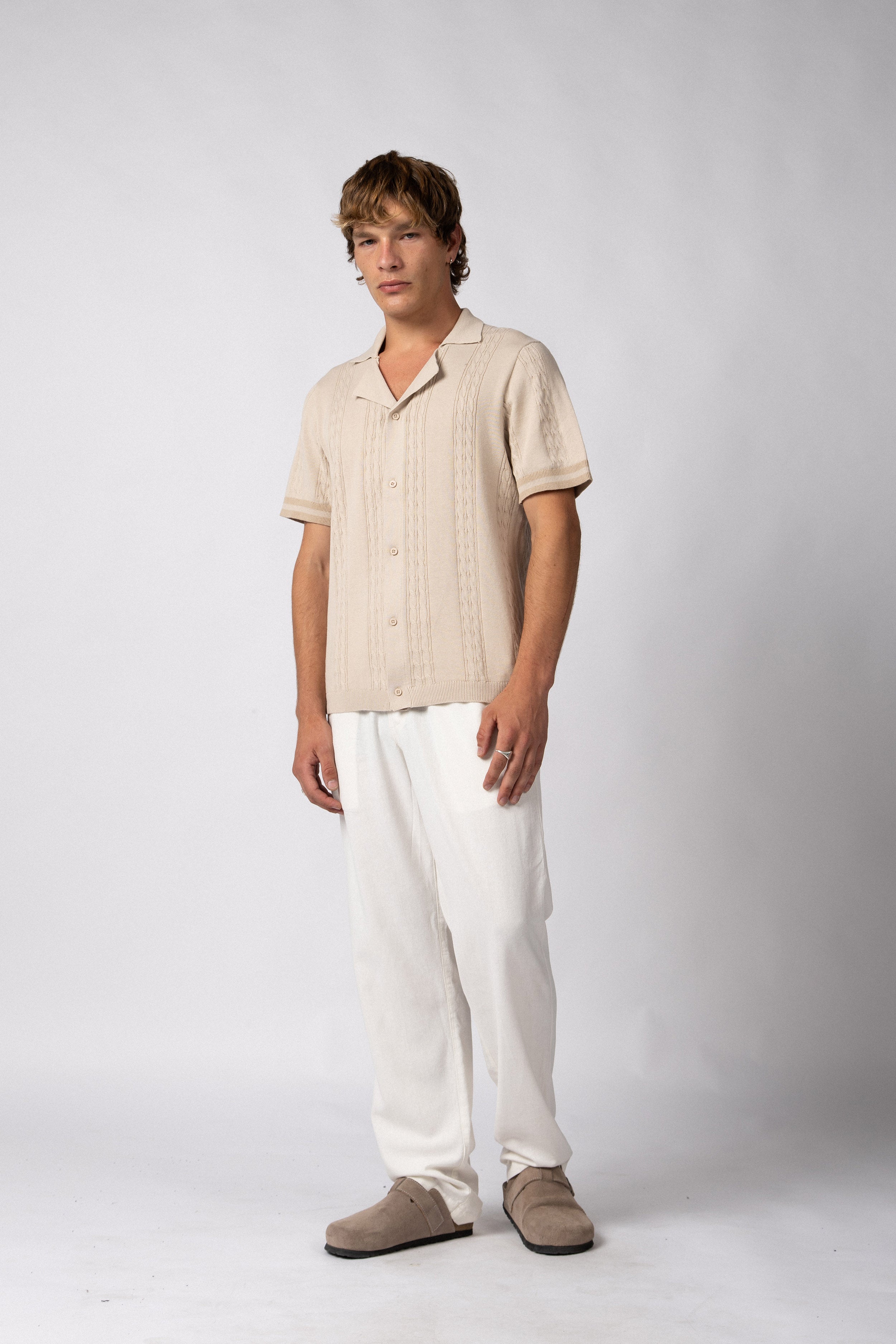 Camisa Manga Corta Tejida Mist Beige