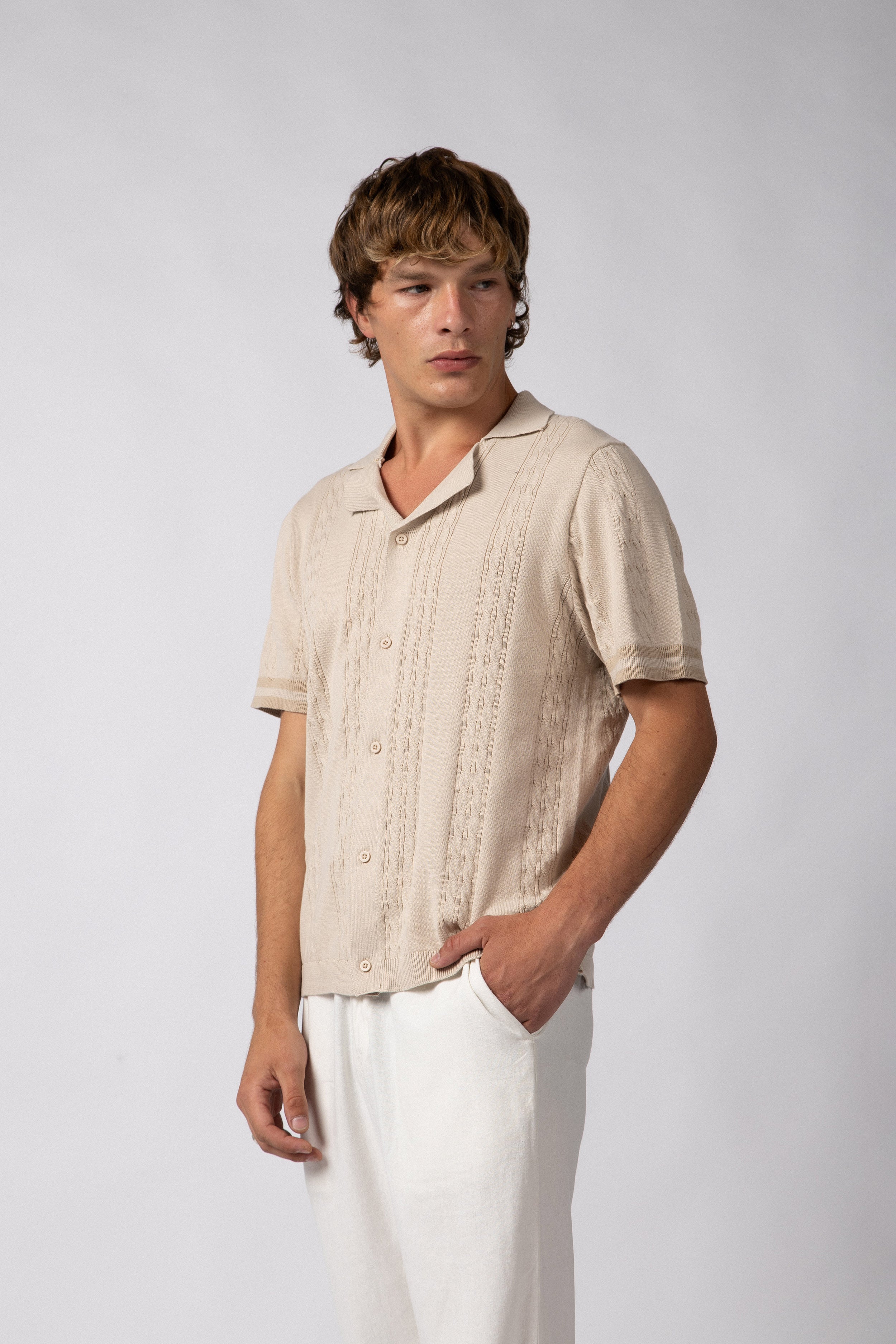 Camisa Manga Corta Tejida Mist Beige