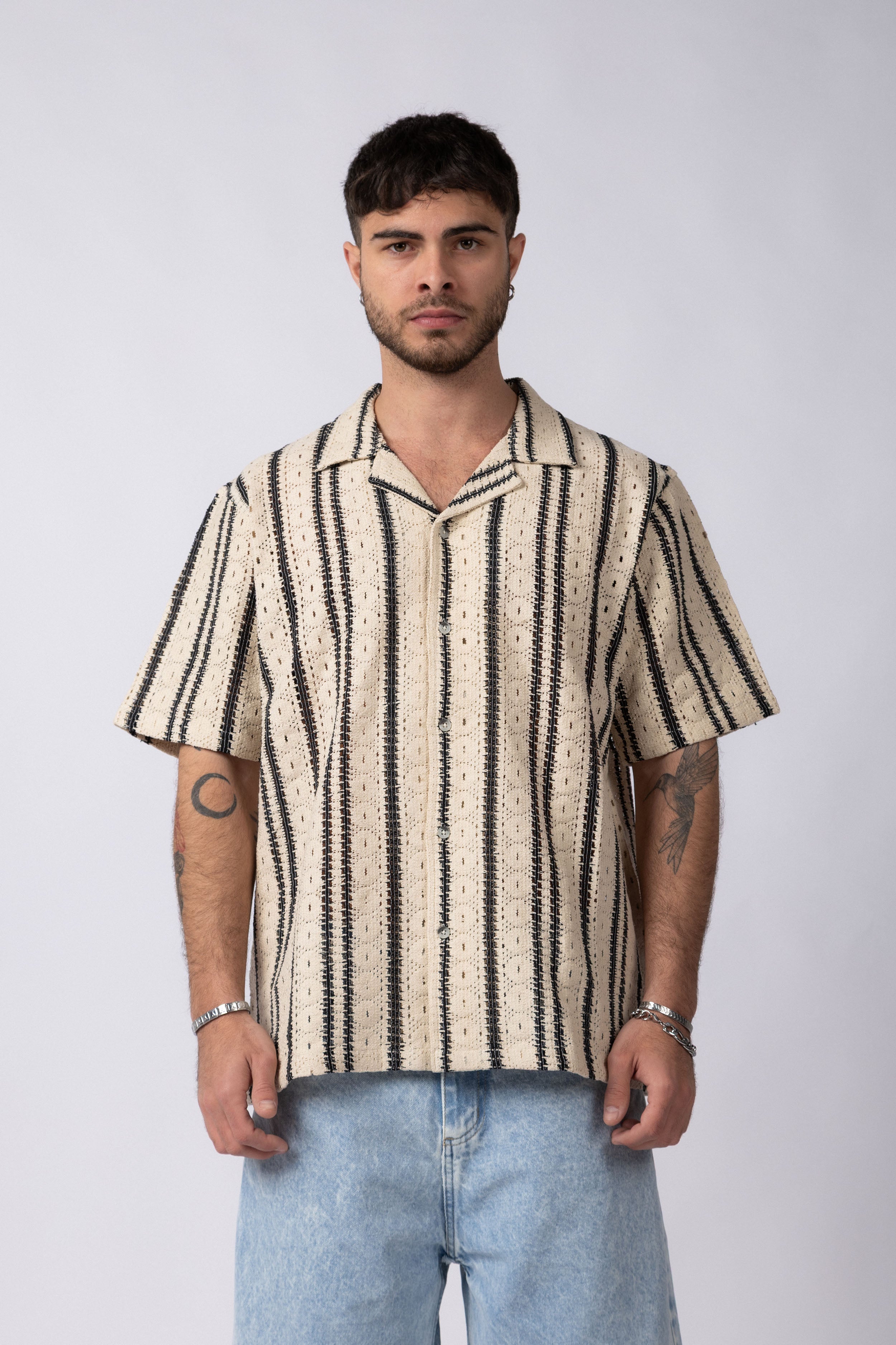 Camisa Manga Corta Crochet Steam Crudo