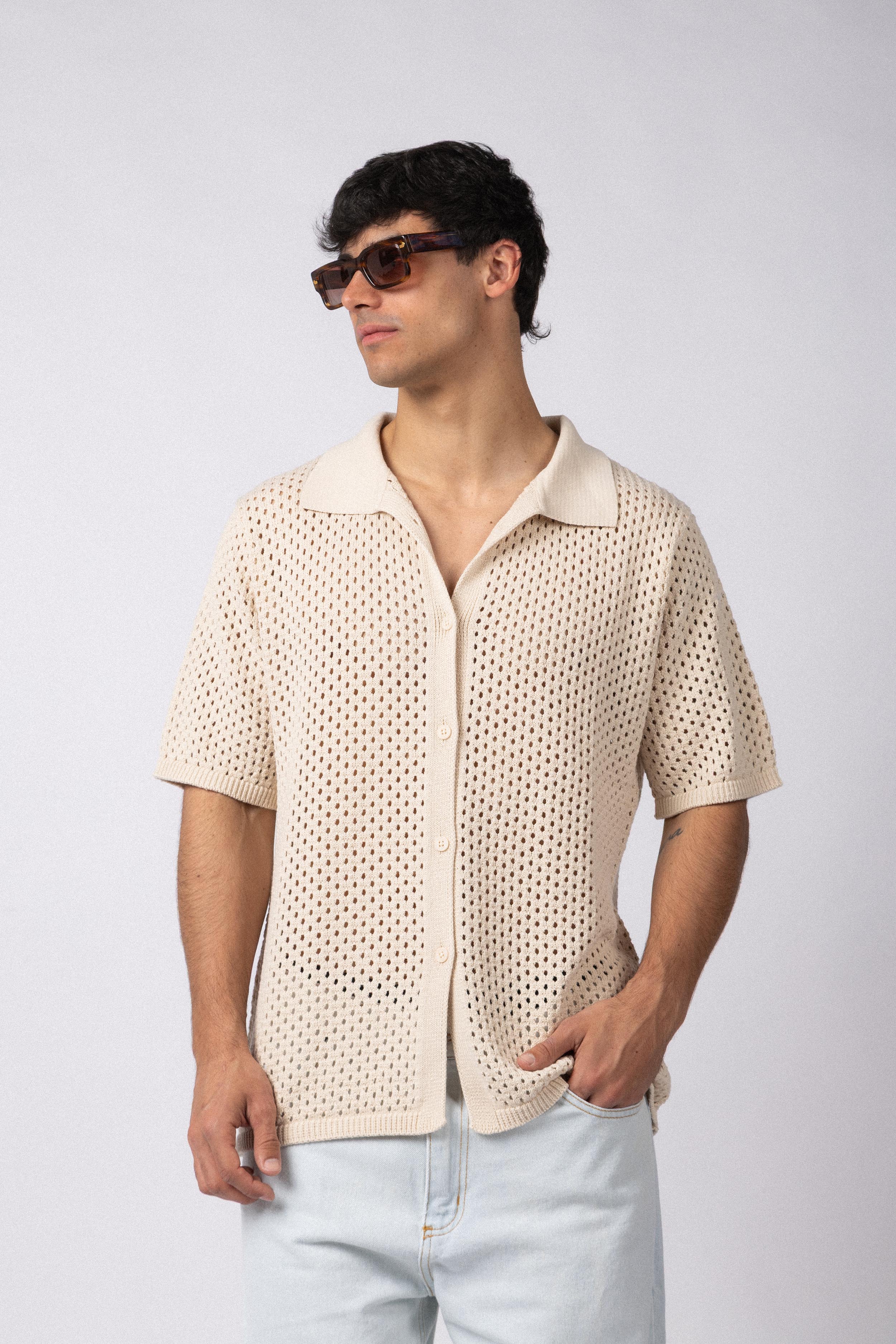 Camisa Manga Corta Tejida Lumen Crudo