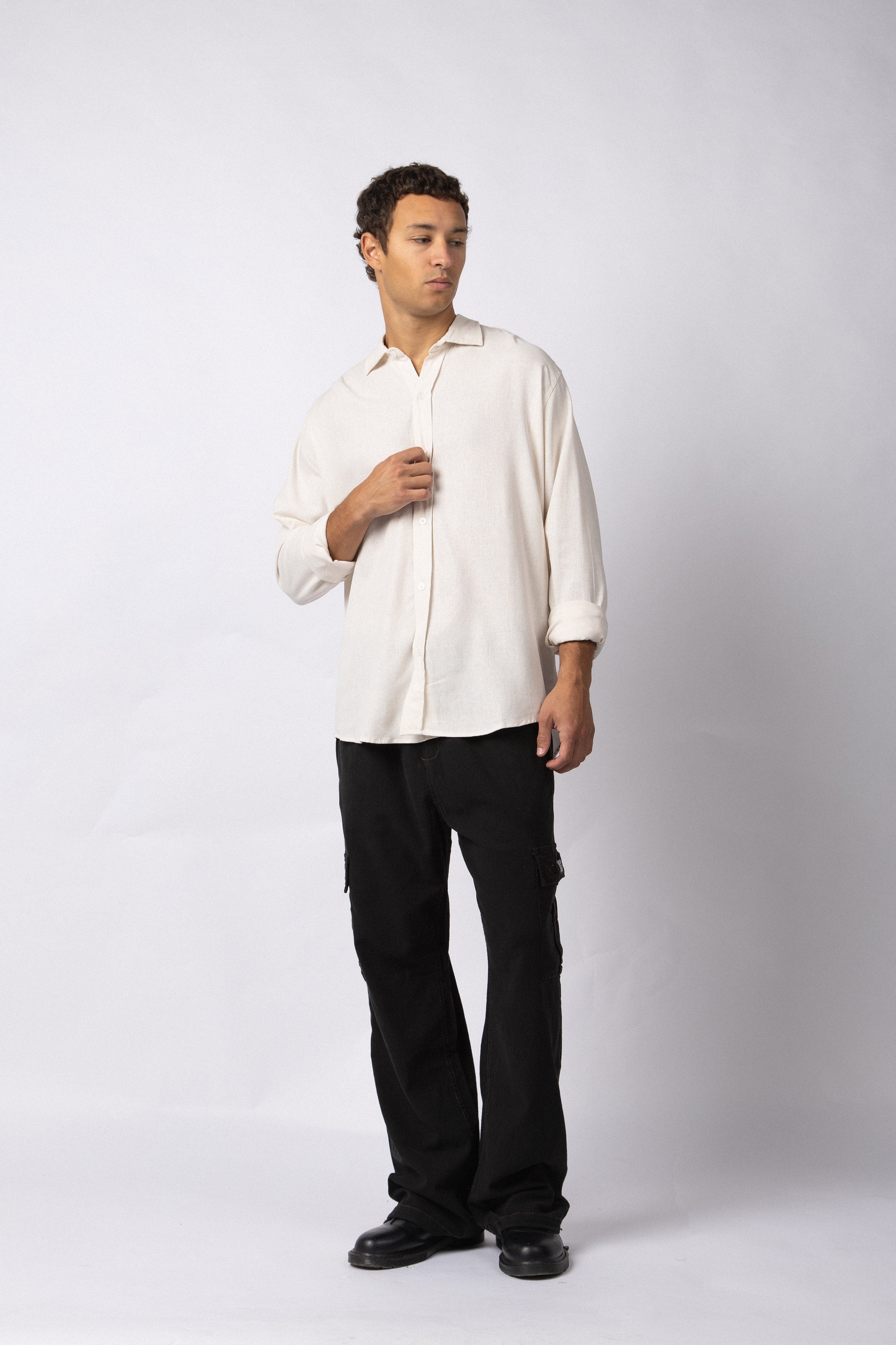 Camisa Manga Larga Lino Raze Crudo