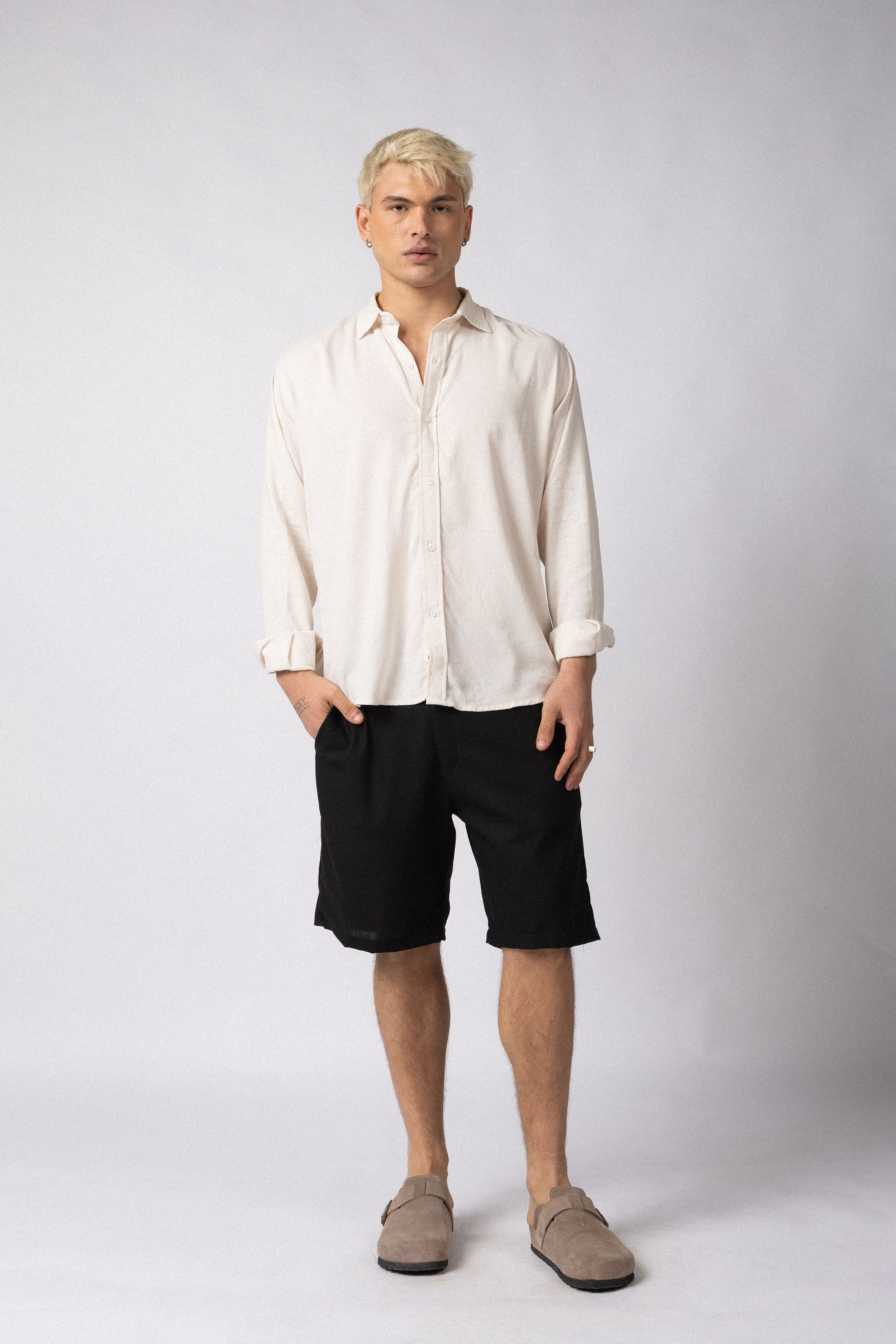 Camisa Manga Larga Lino Raze Crudo