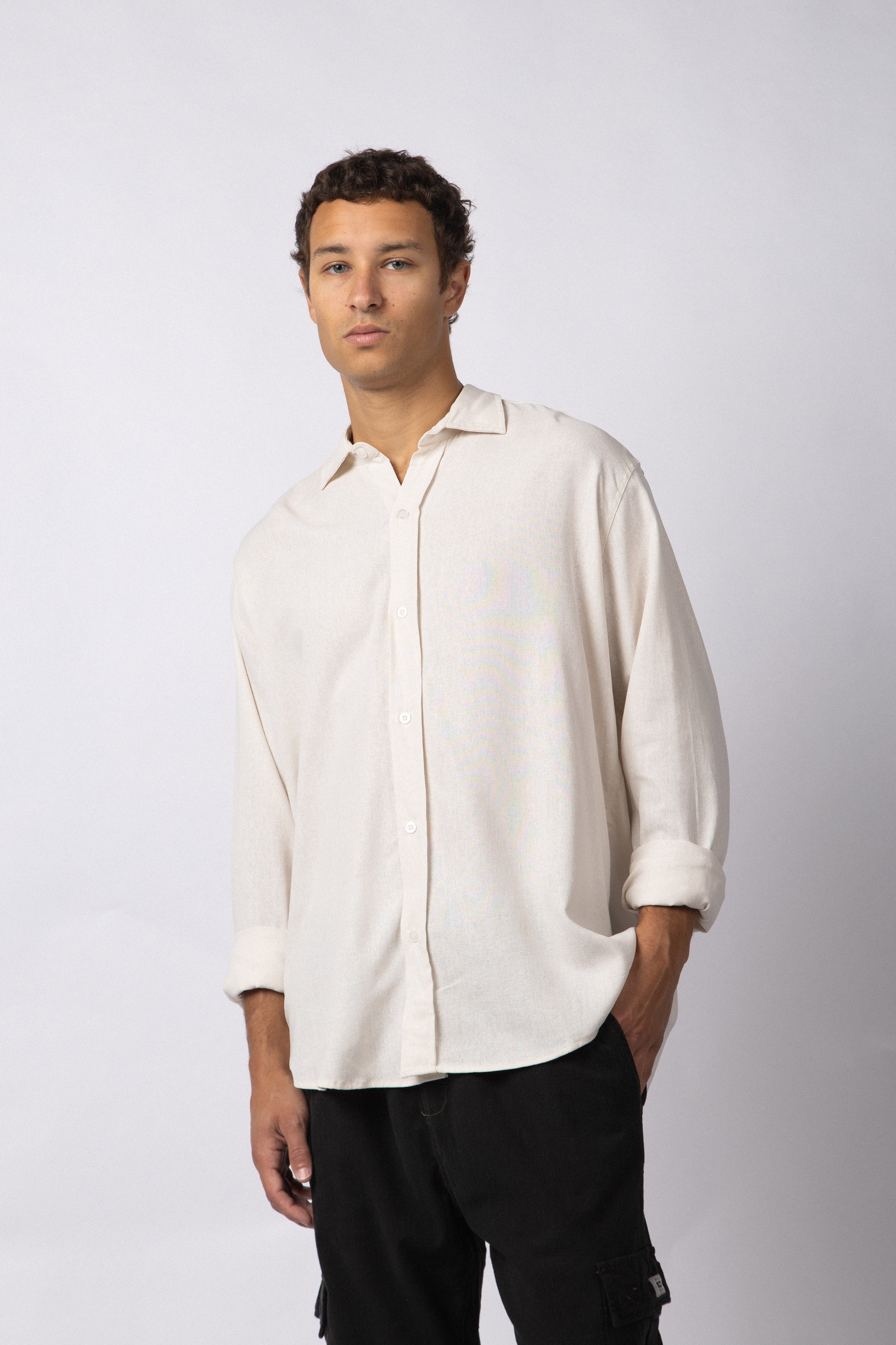 Camisa Manga Larga Lino Raze Crudo