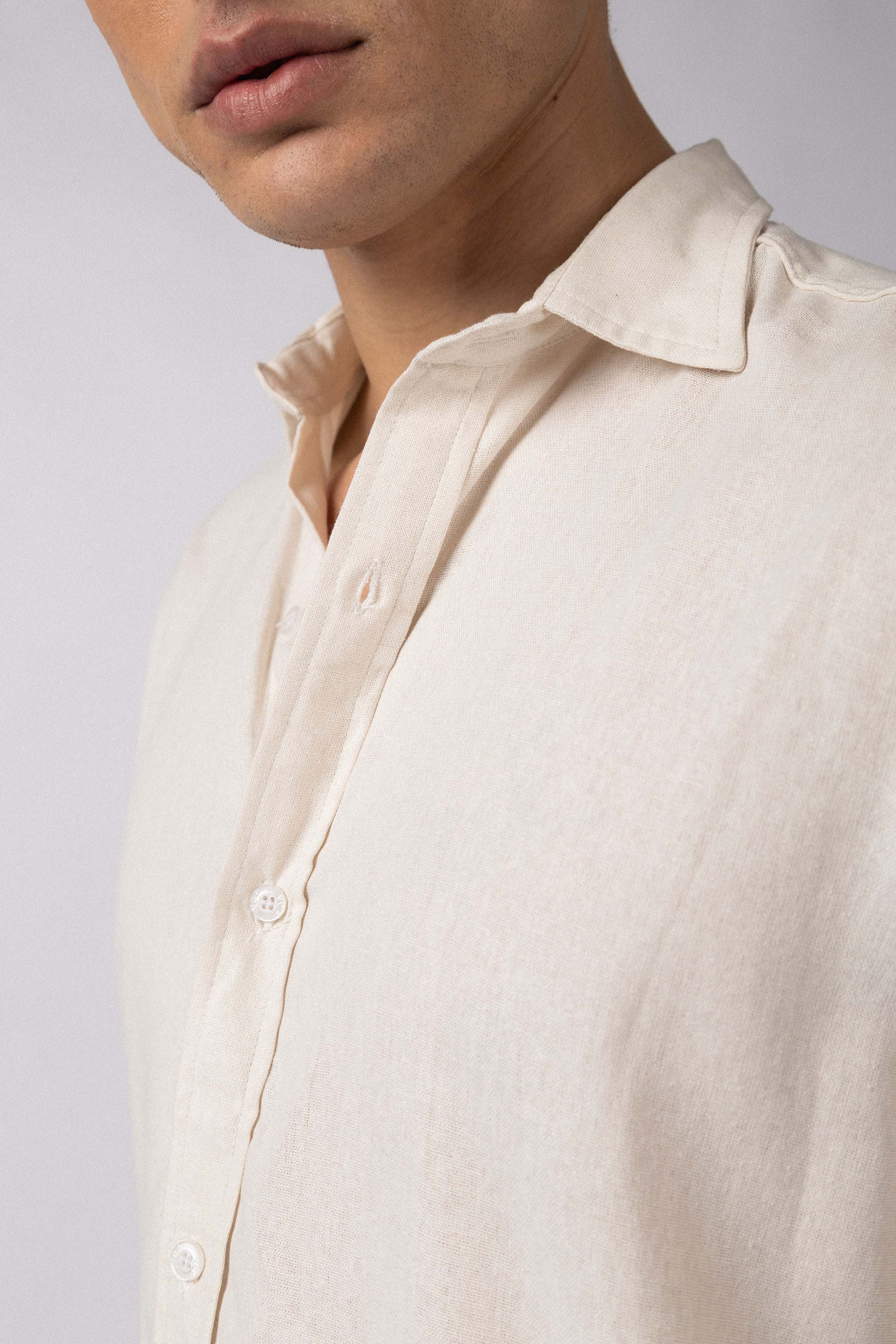 Camisa Manga Larga Lino Raze Crudo