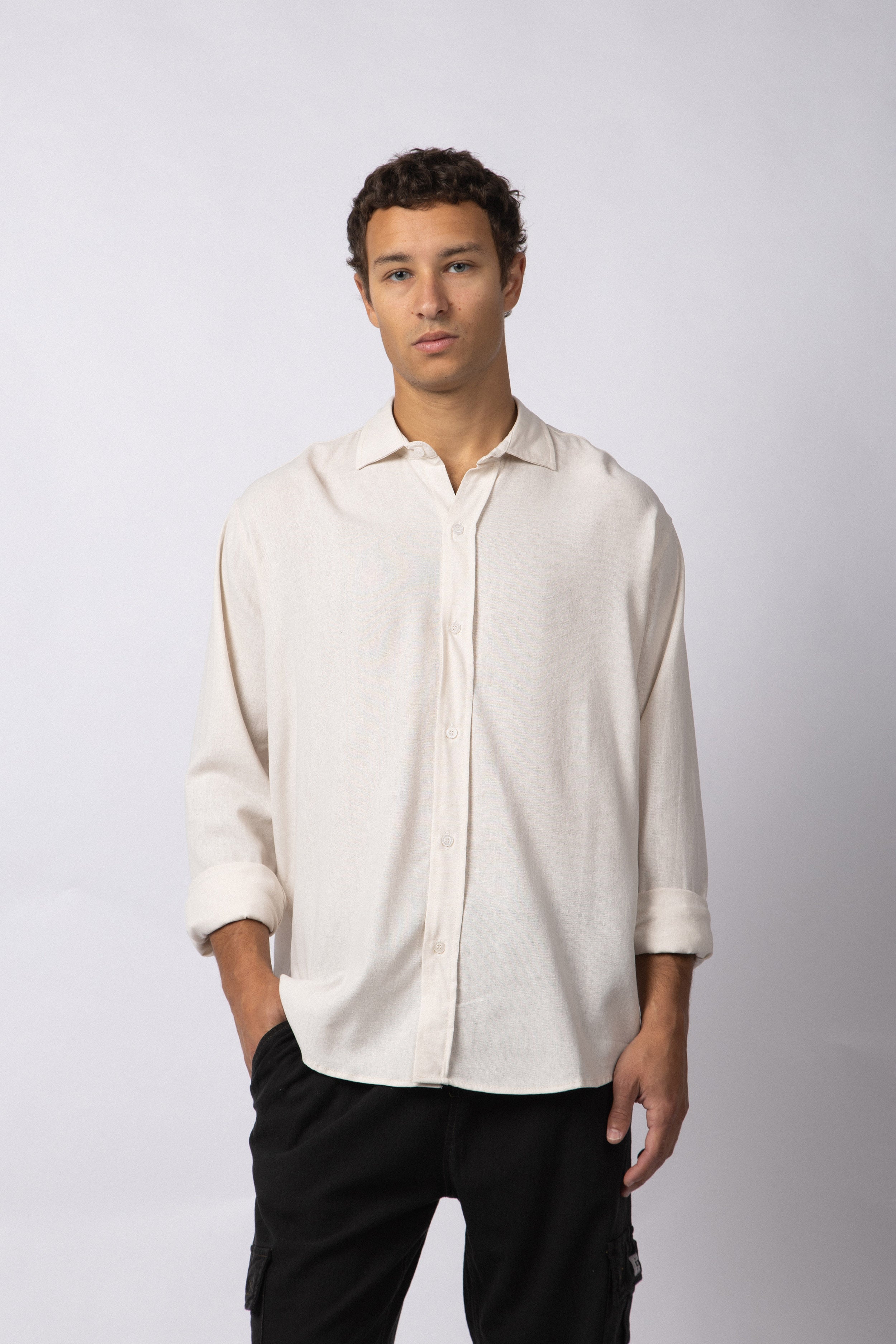 Camisa Manga Larga Lino Raze Crudo