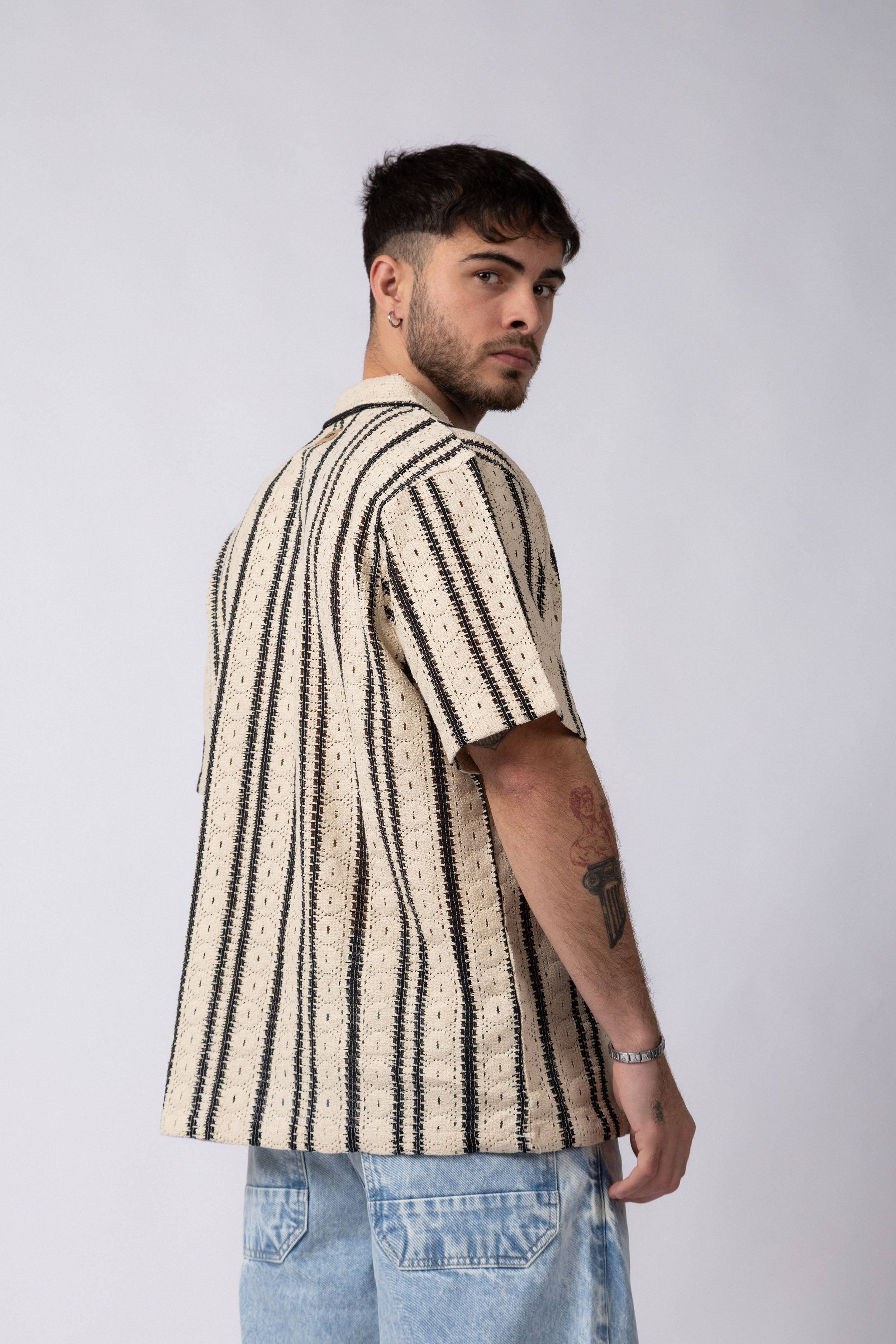 Camisa Manga Corta Crochet Steam Crudo