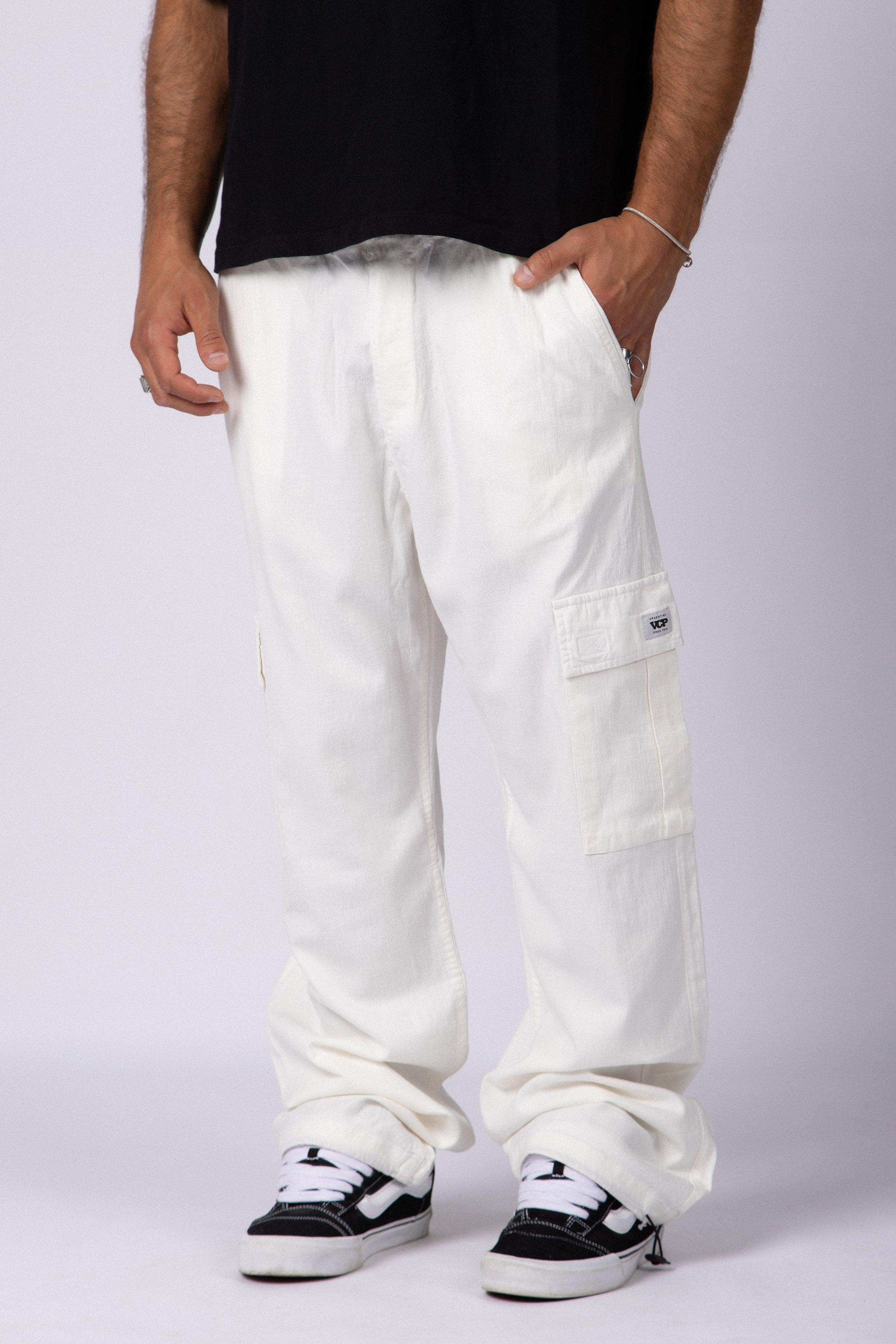 Pantalon Cargo Lino Taro Crudo