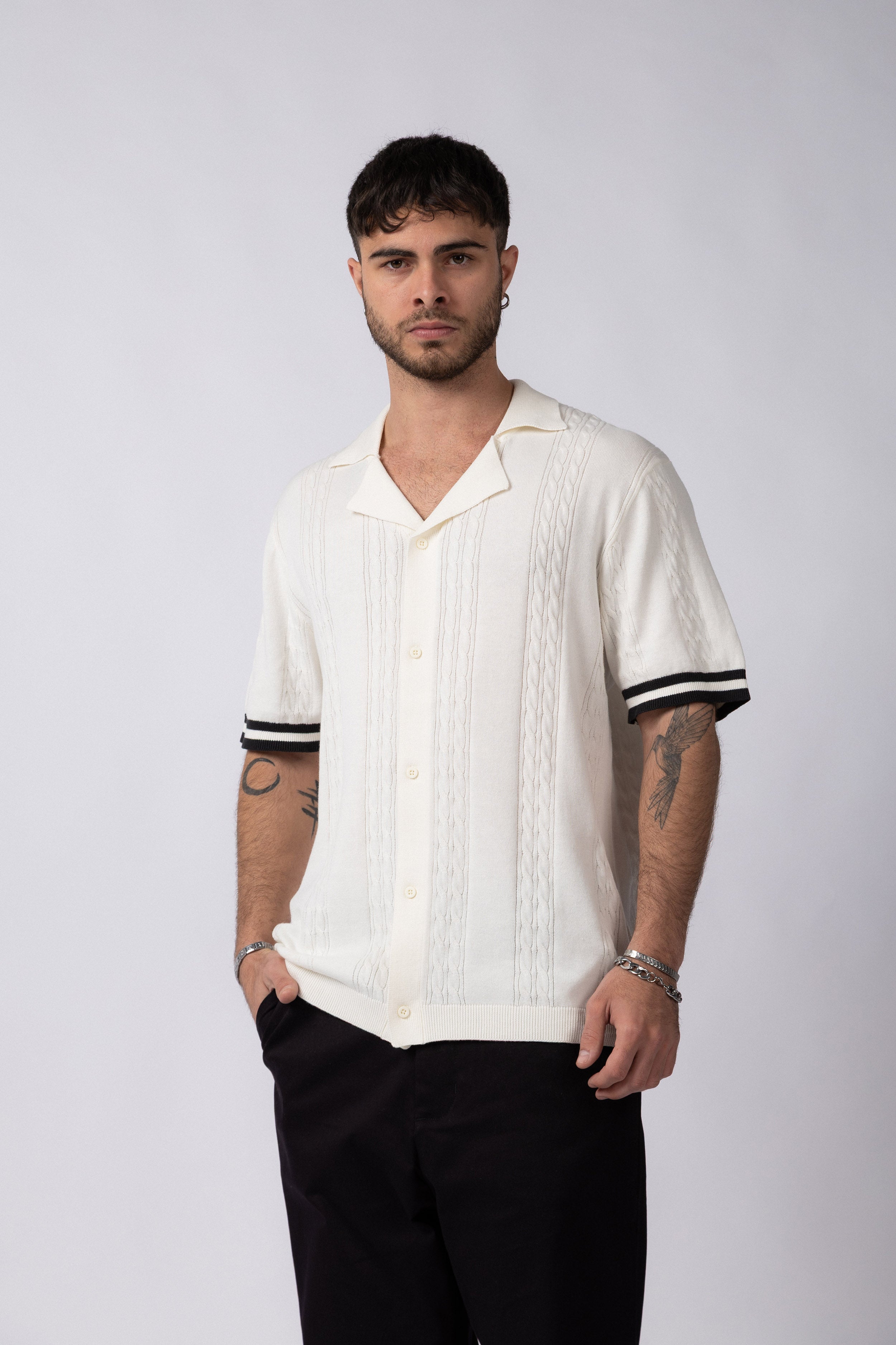 Camisa Manga Corta Tejida Mist Crudo N