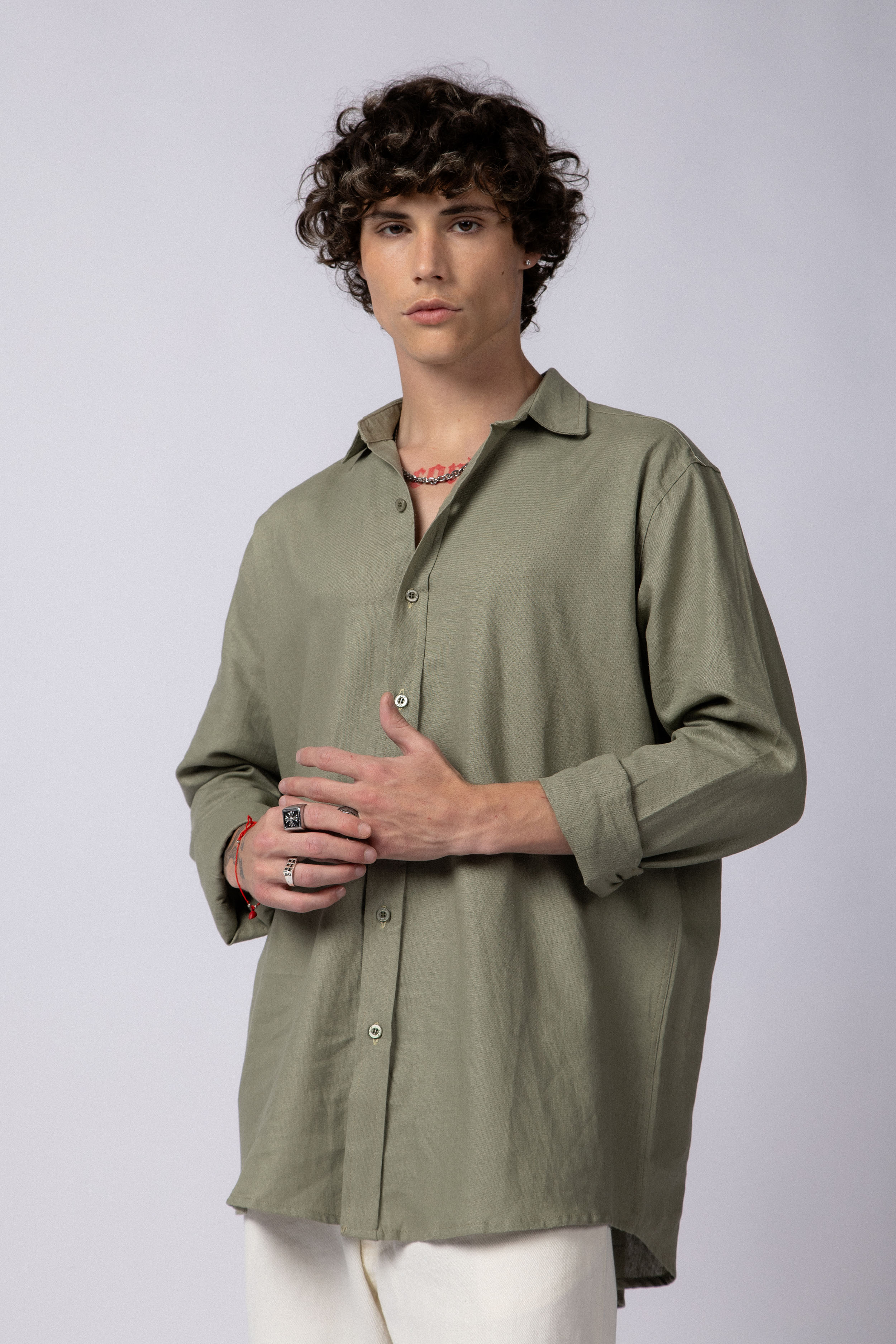 Camisa Manga Larga Lino Teseo Militar