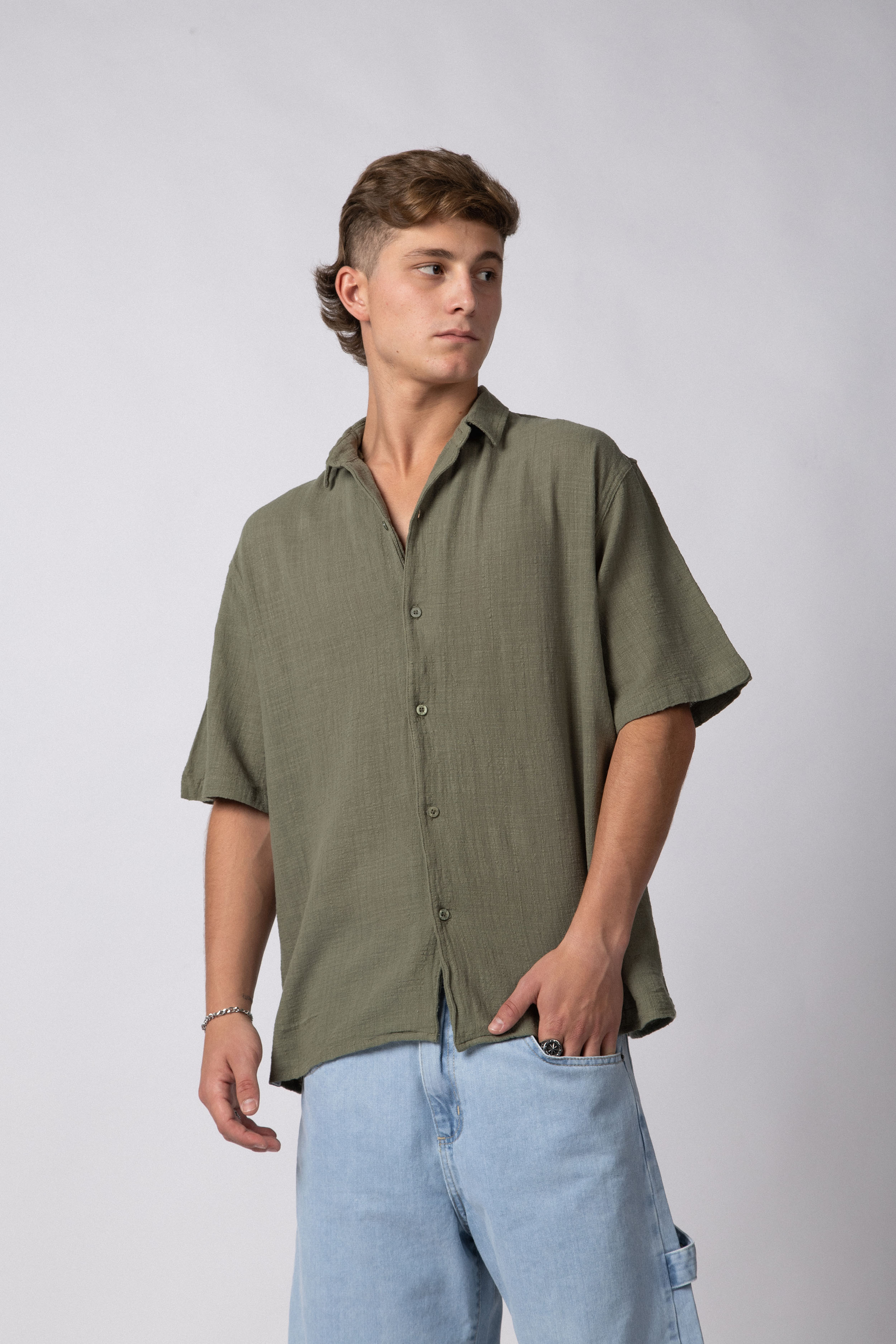 Camisa Manga Corta Lino Kara Militar
