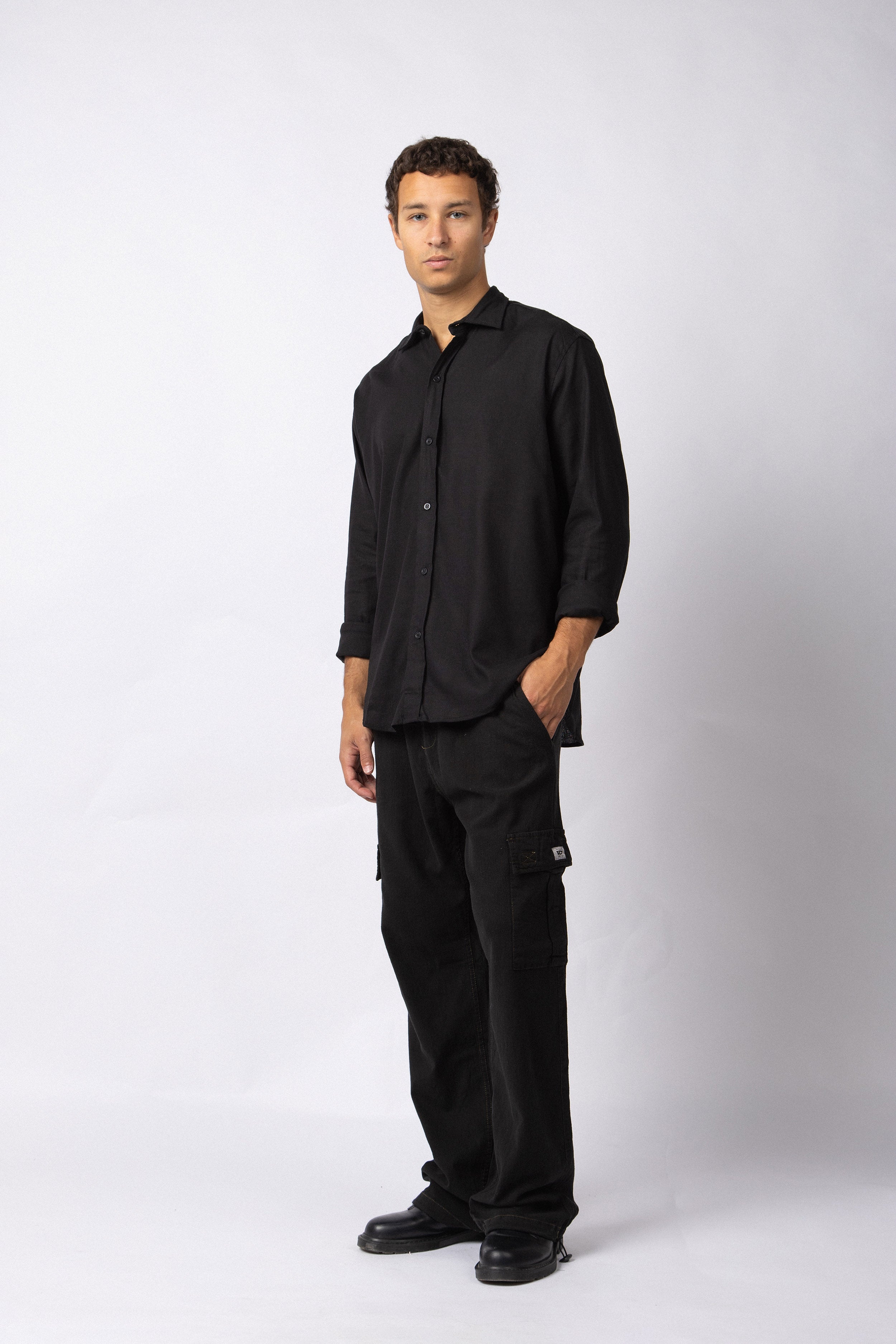Camisa Manga Larga Lino Raze Negra