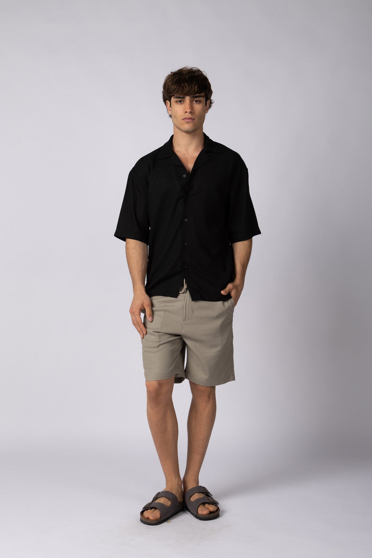 Camisa Manga Corta Lino Rukan Negra