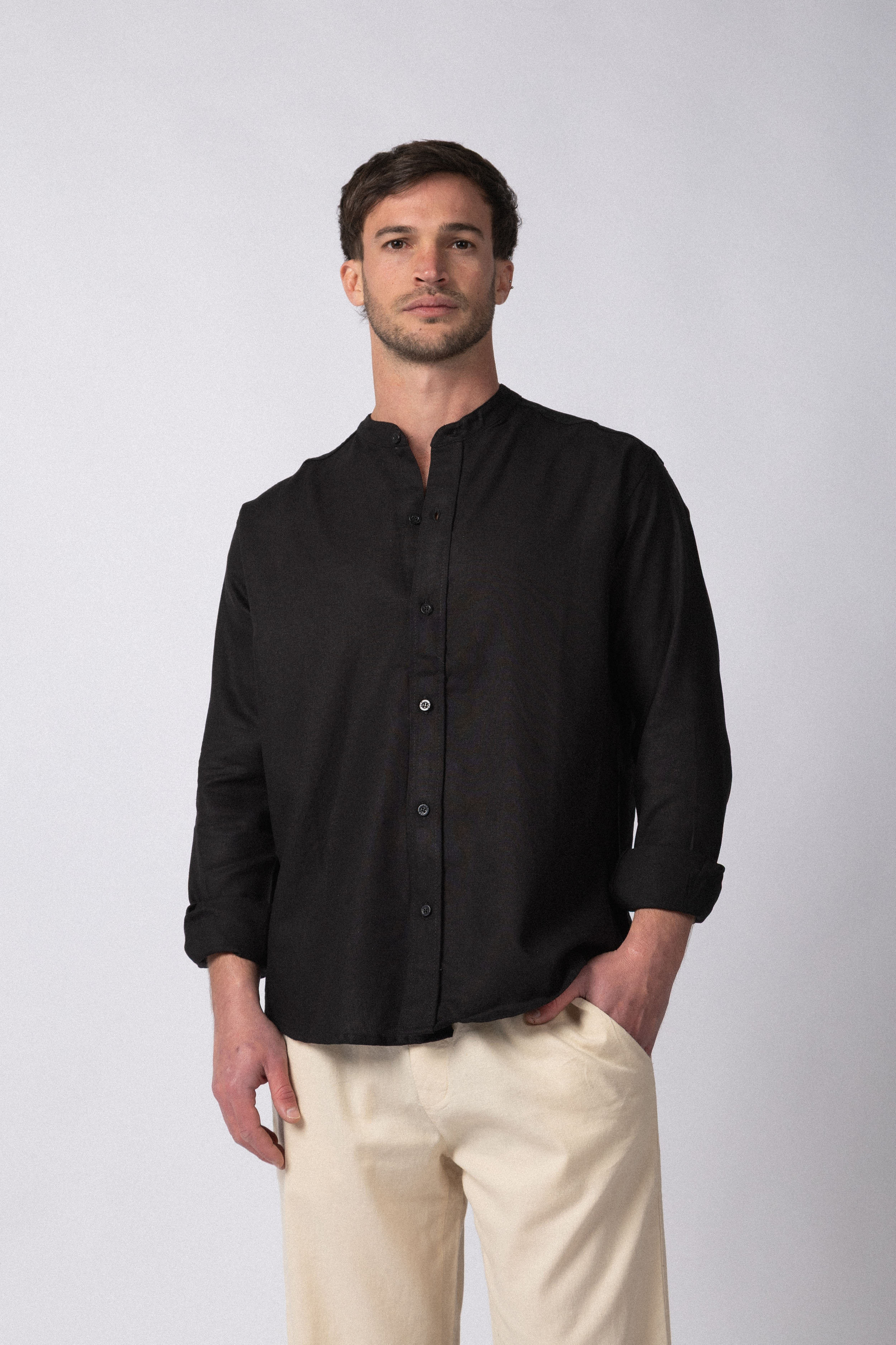 Camisa Manga Larga Mao Lino Deko Negra