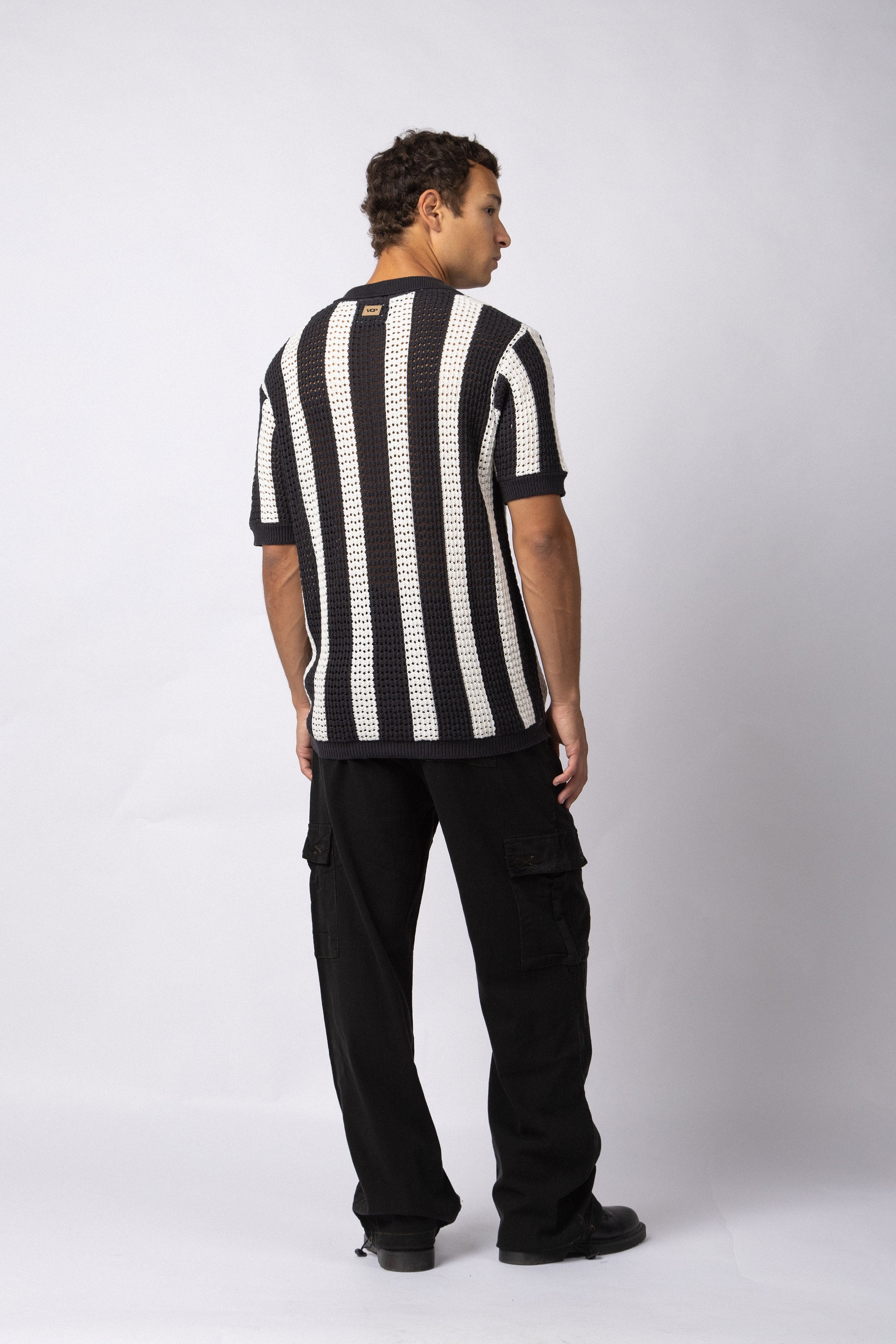 Camisa Manga Corta Tejida Marble Negra