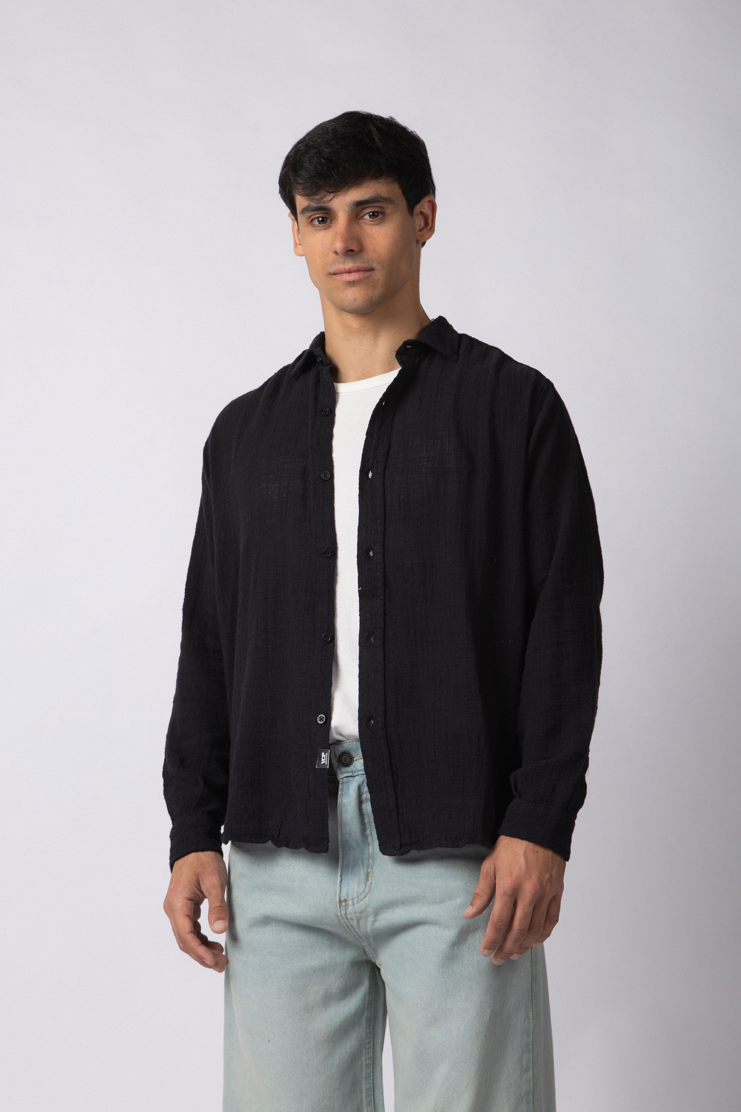 Camisa Manga Larga Lino Zen Negra