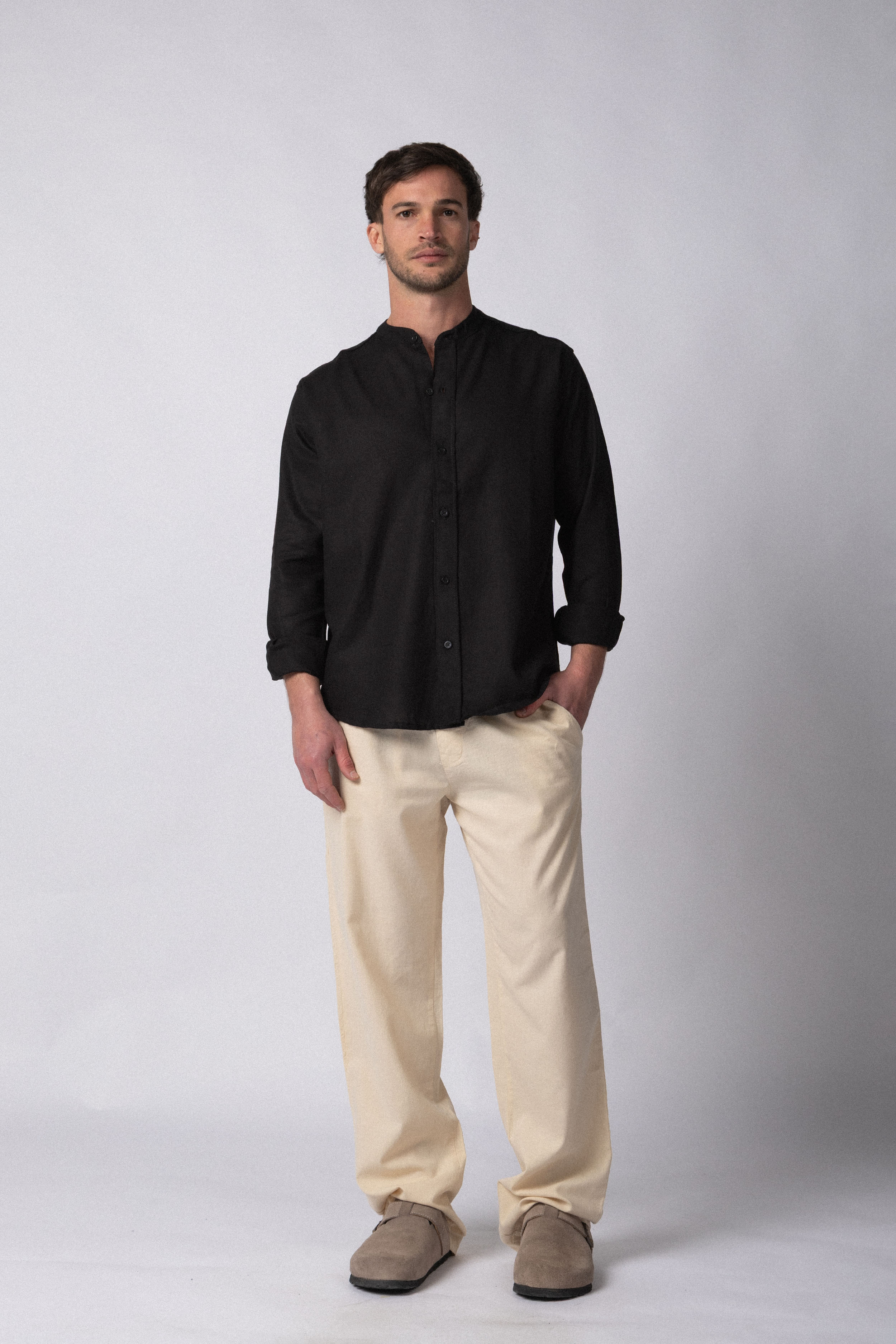 Camisa Manga Larga Mao Lino Deko Negra