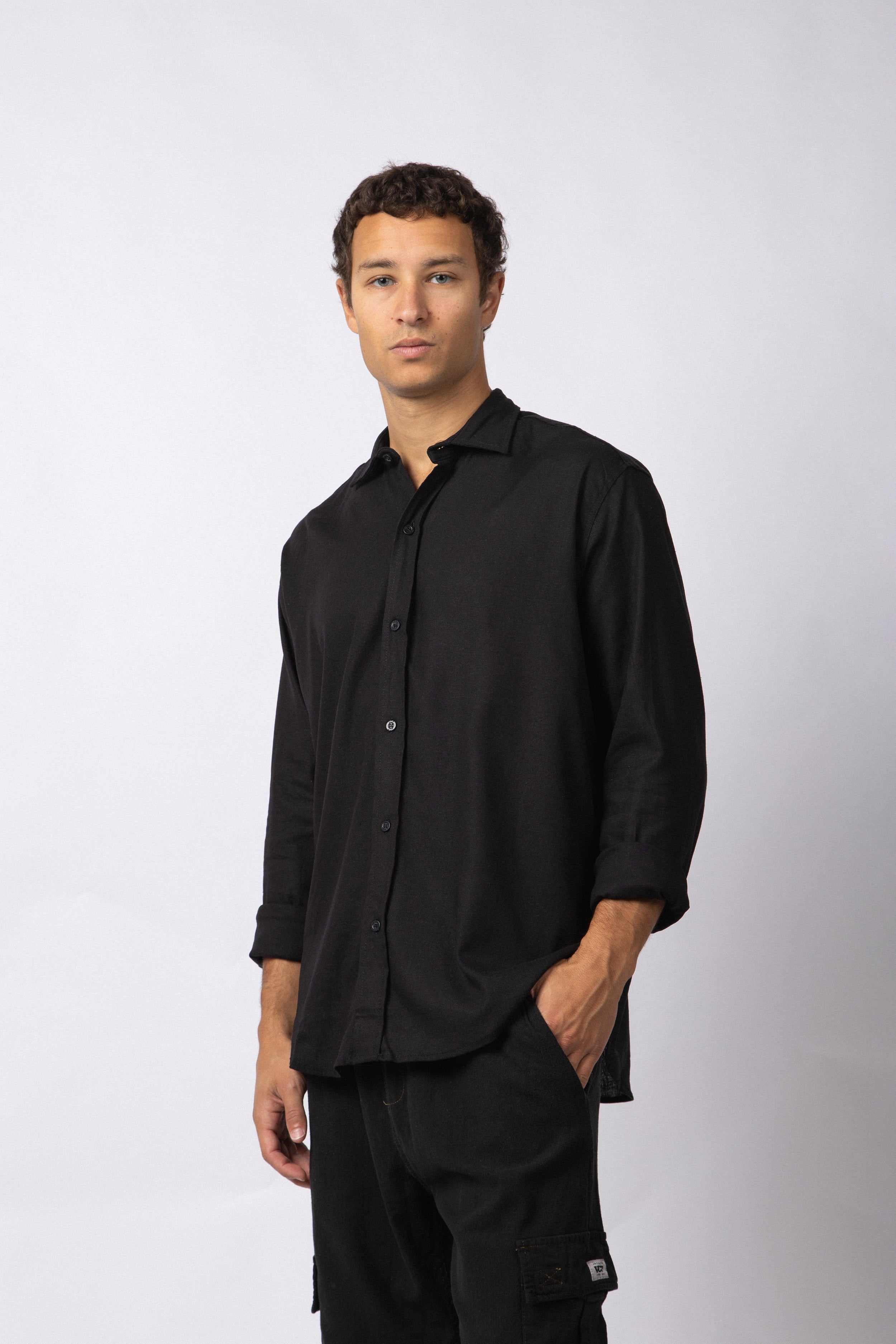 Camisa Manga Larga Lino Raze Negra