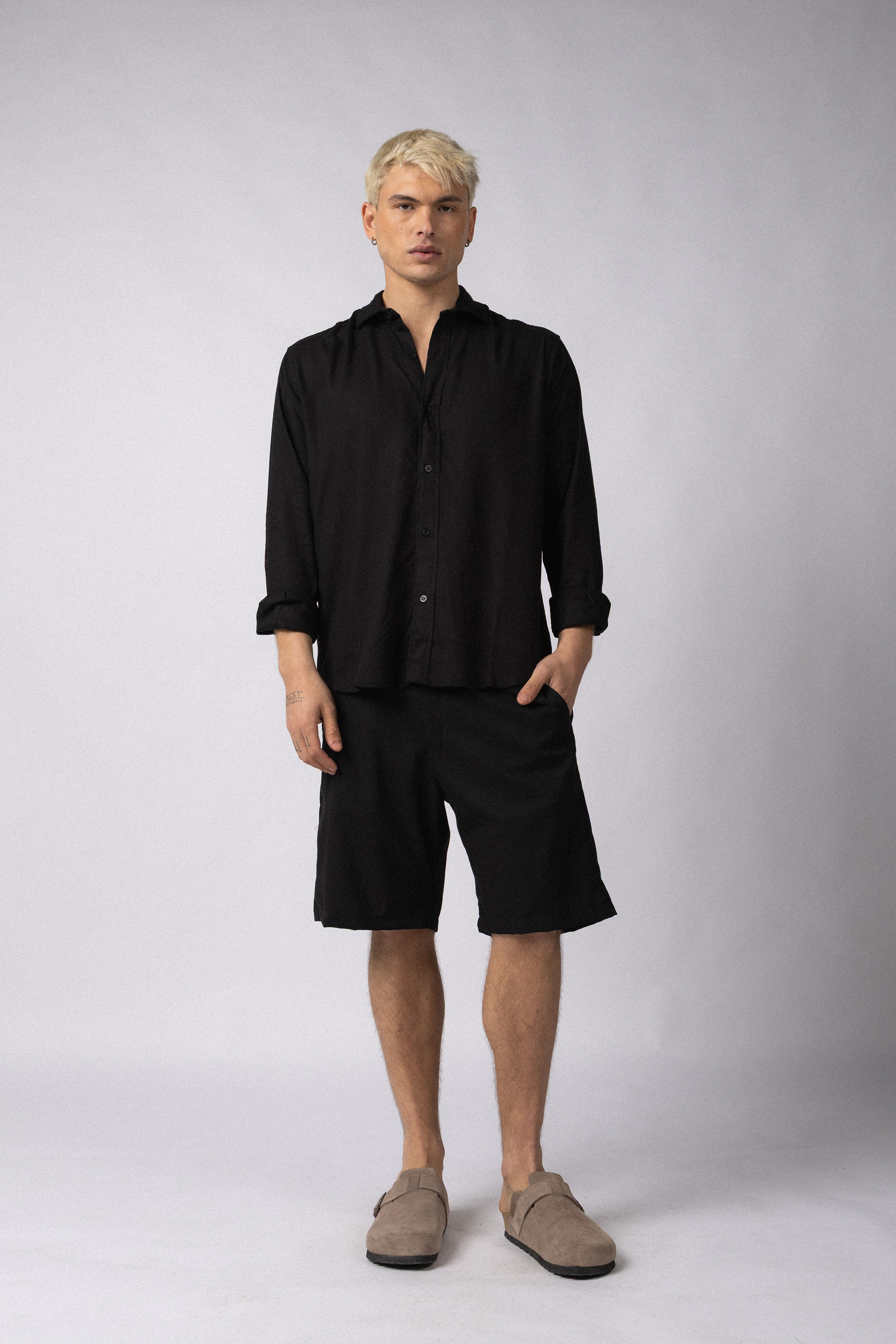 Camisa Manga Larga Lino Raze Negra