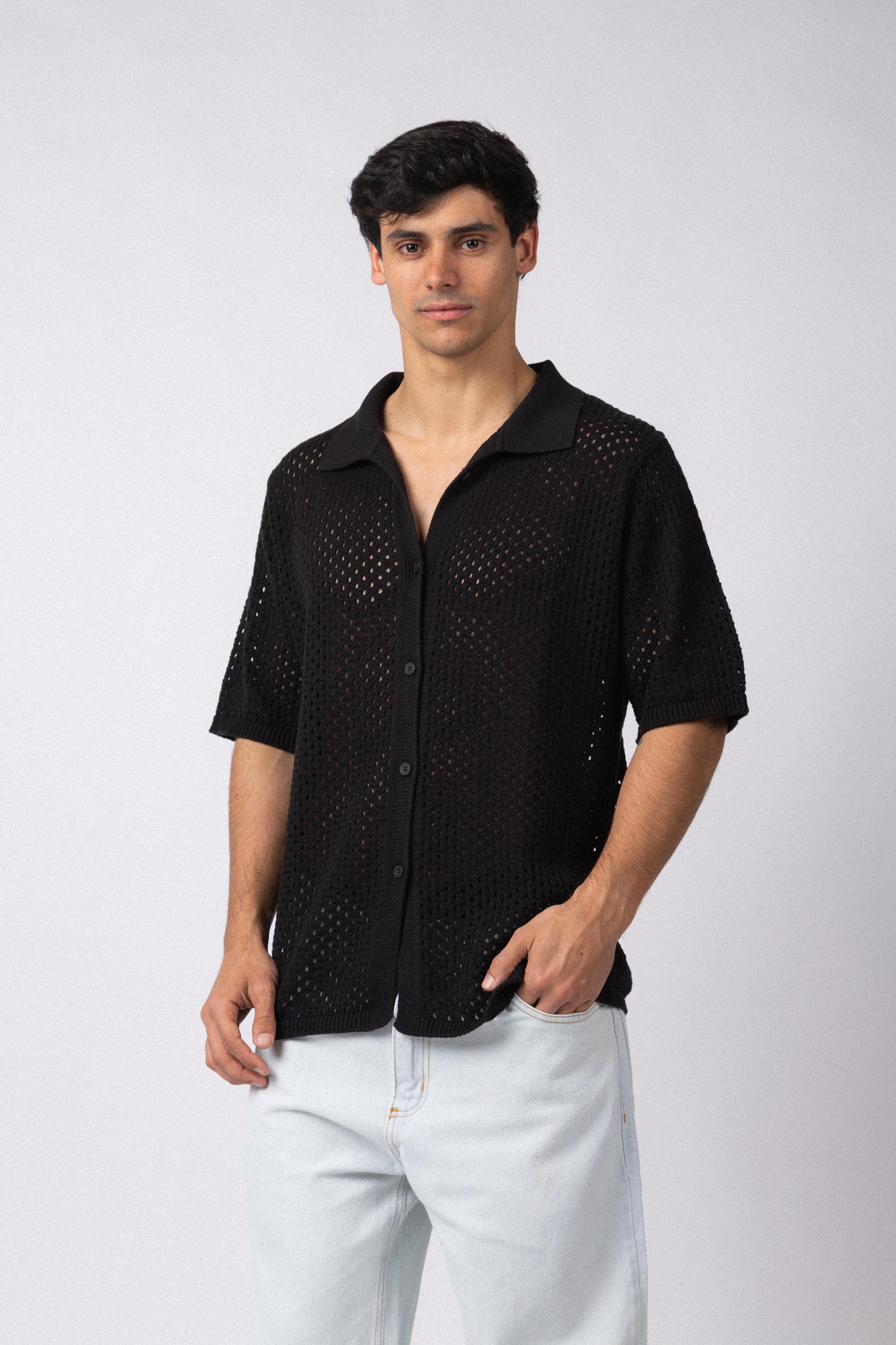 Camisa Manga Corta Tejida Lumen Negra