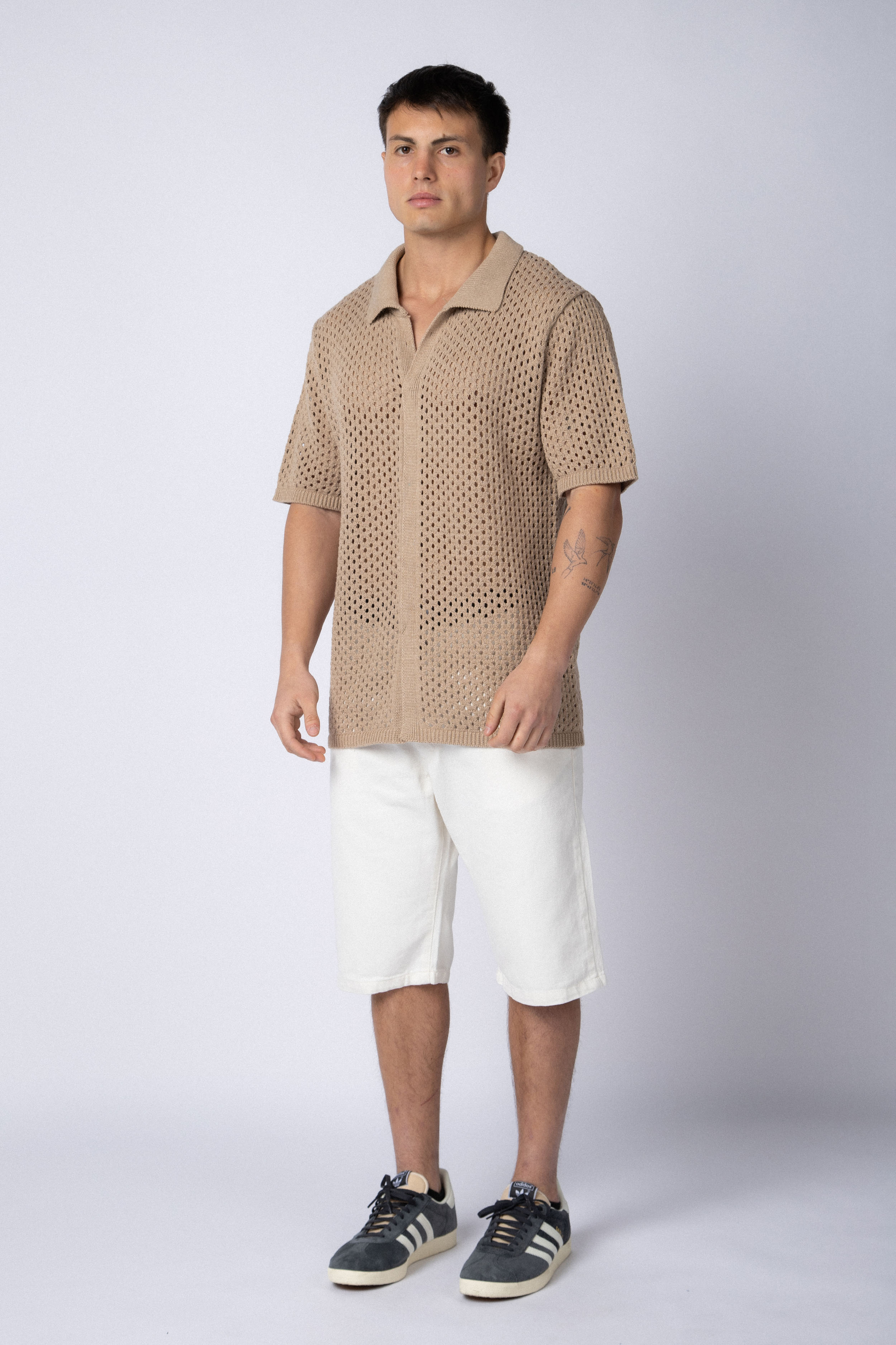 Camisa Manga Corta Tejida Lumen Beige