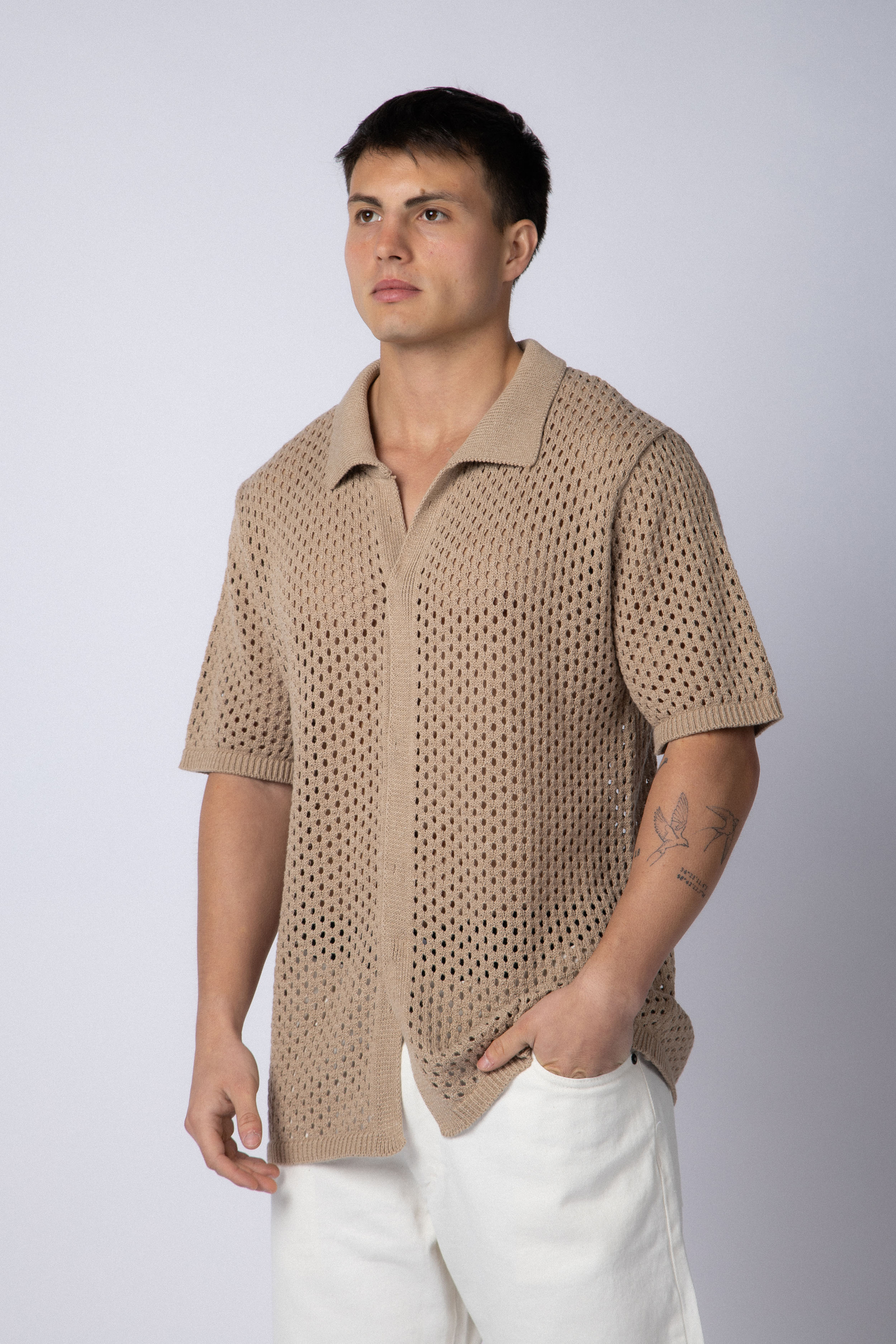 Camisa Manga Corta Tejida Lumen Beige