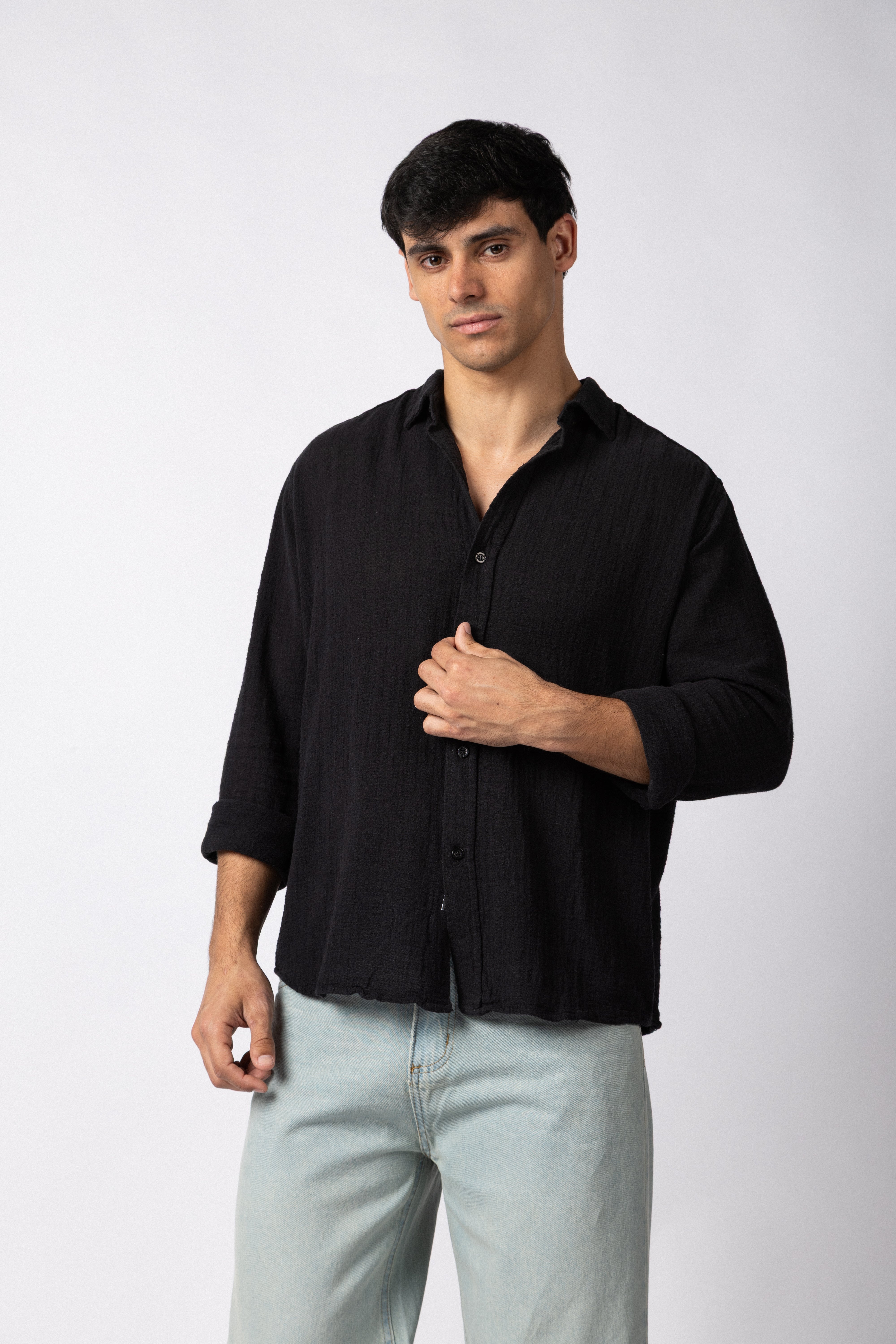 Camisa Manga Larga Lino Zen Negra